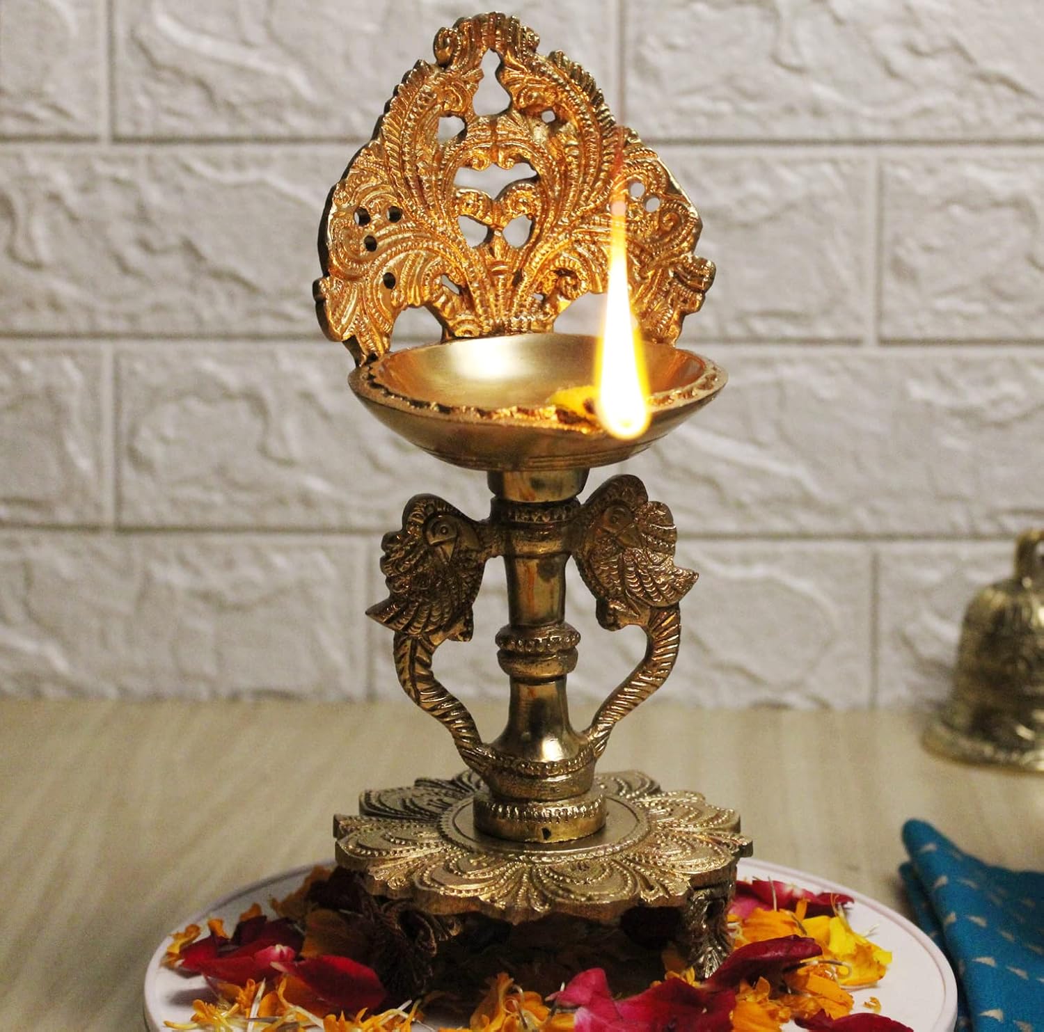 ARTVARKO Brass Double Peacock Designer Diya Showpiece Oil Lamp Deepak with Wick …