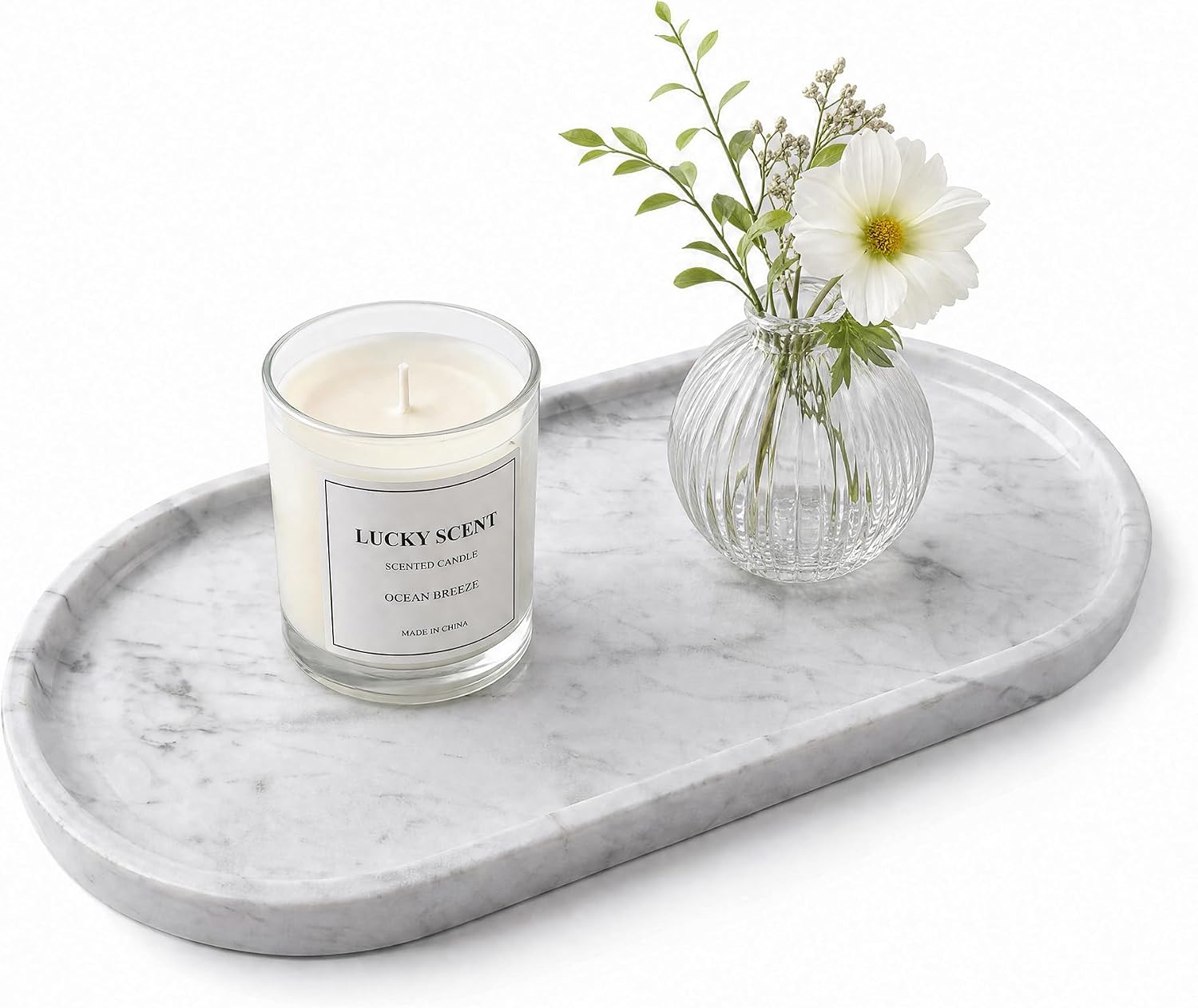 Bathroom Vanity Tray, 10.2"x5.1" Natural Marble Tray for Counter Organizer