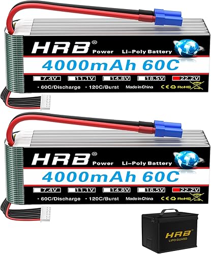 HRB Paquete de 2 baterías Lipo 6S 4000mAh 60C EC5 y 1 bolsa Lipo