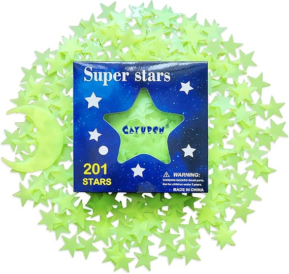 Glow in The Dark Star Stickers, CAYUDEN 201pcs Super Bright Green