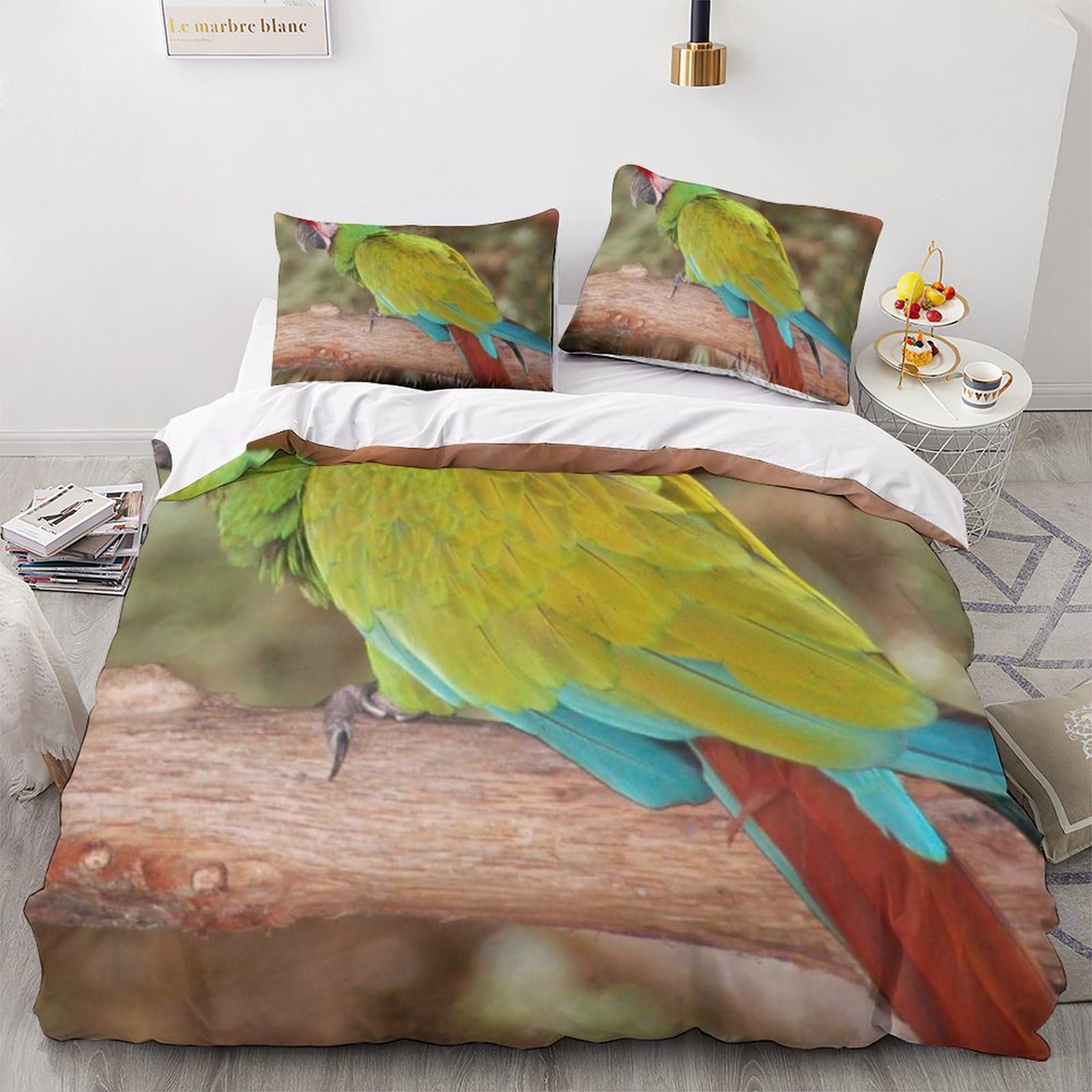 Housse de couette Psittaciformes 200x200 cm avec taies d'oreiller en microfibre pour lit double