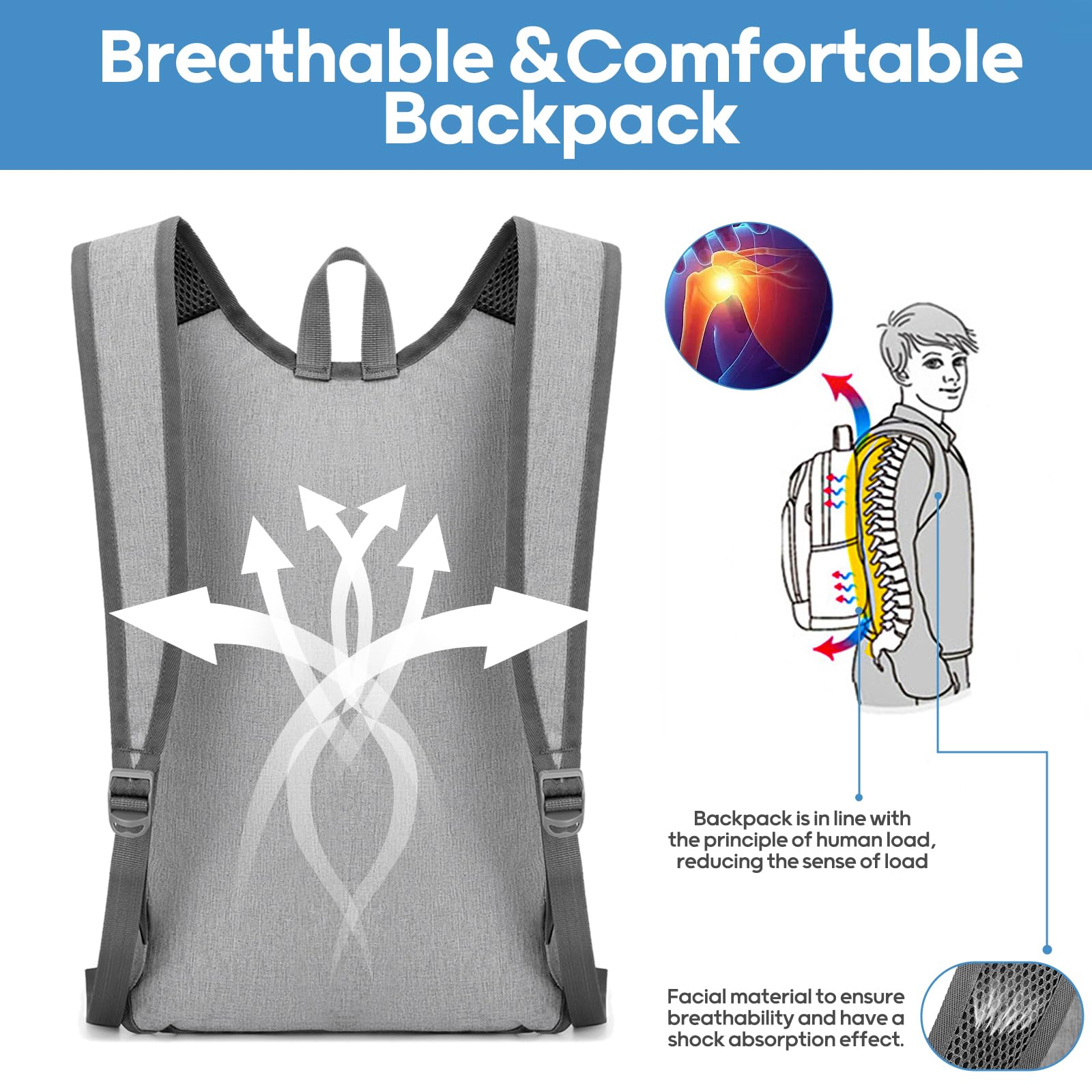 Zusentee Zaino Pieghevole Ultraleggero 16L Zaino Trekking Donna Impermeabile Uomo per Trekking Viaggio Brevi Escursioni Ciclismo Uomo