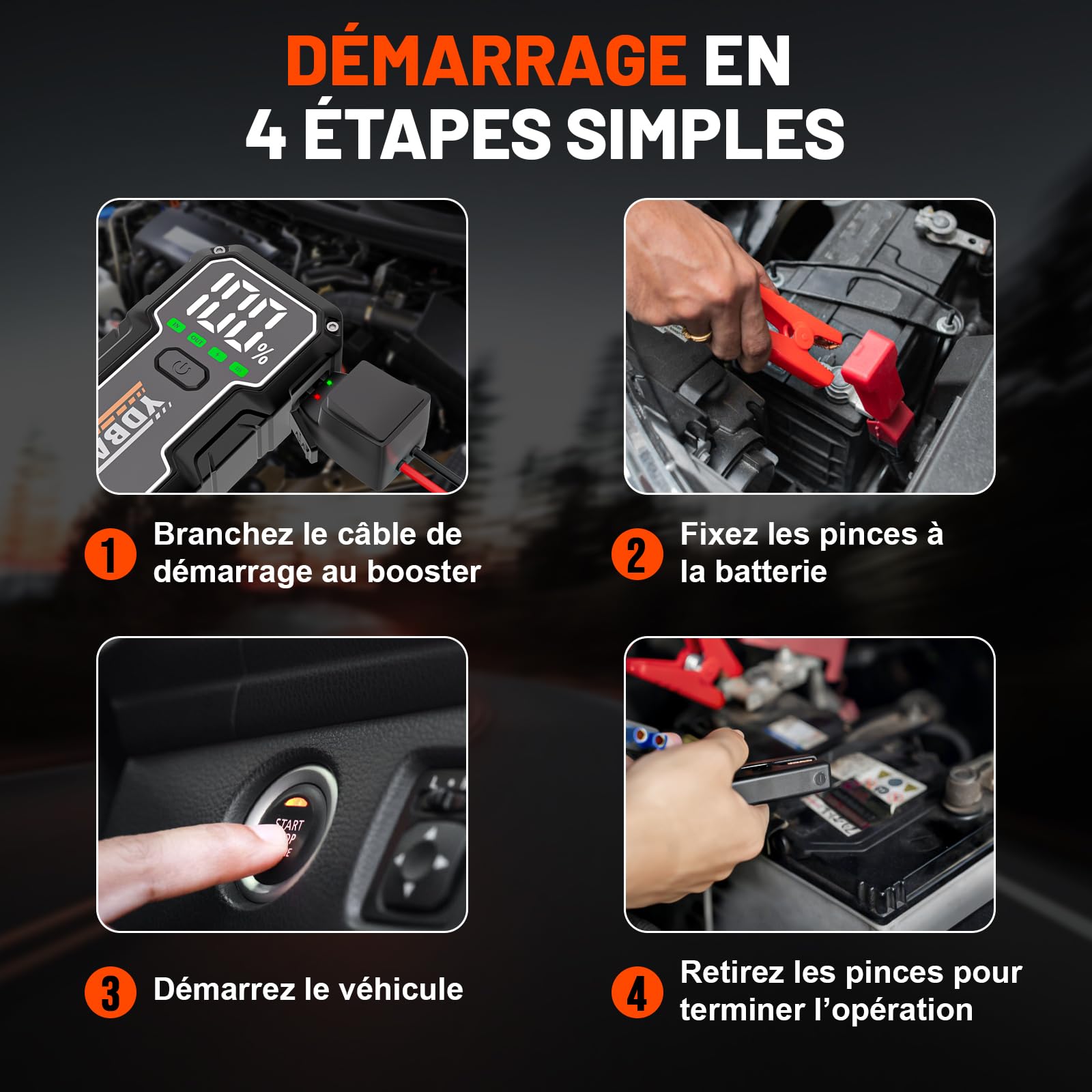 YDBAO Booster Batterie Voiture 8000A 12V Démarreur de Voiture Portable (Jusqu'à Toute Essence ou 10L Diesel) Jump Starter avec Pince Intelligente Écran LCD Lumière LED Protection Auto Moto SUV Camion