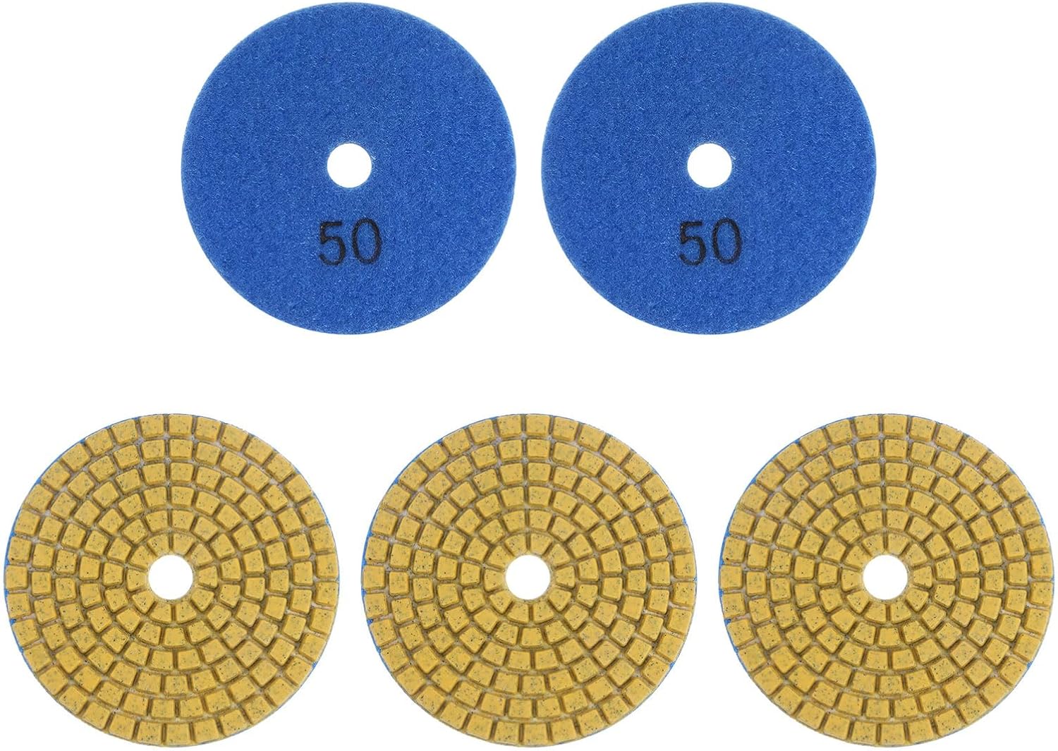 HARFINGTON 5pcs Diamond Polishing Pads 3" Grits 50 Wet/Dry Premium Diamond Polish Pad for Stone Concrete Marble Countertop Quartz for Polisher Grinder
