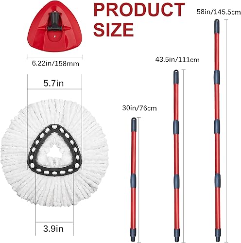 Miniatura 2 de Cabezal de repuesto para trapeador, base, mango de repuesto compatible con la mopa giratoria de microfibra OCedar EasyWring, 2 recambios de
