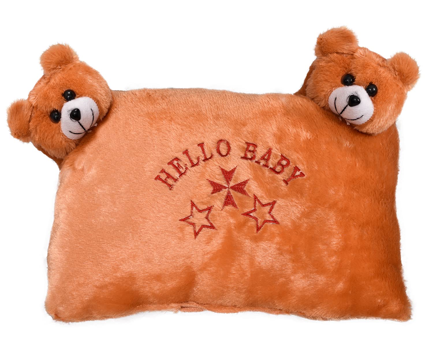 Kuber Industries Hello Teddy Design Kid's Pillow|Velvet Super Soft Kids Pillow for Sleeping & Travel,12 x 18 Inch,(Orange)