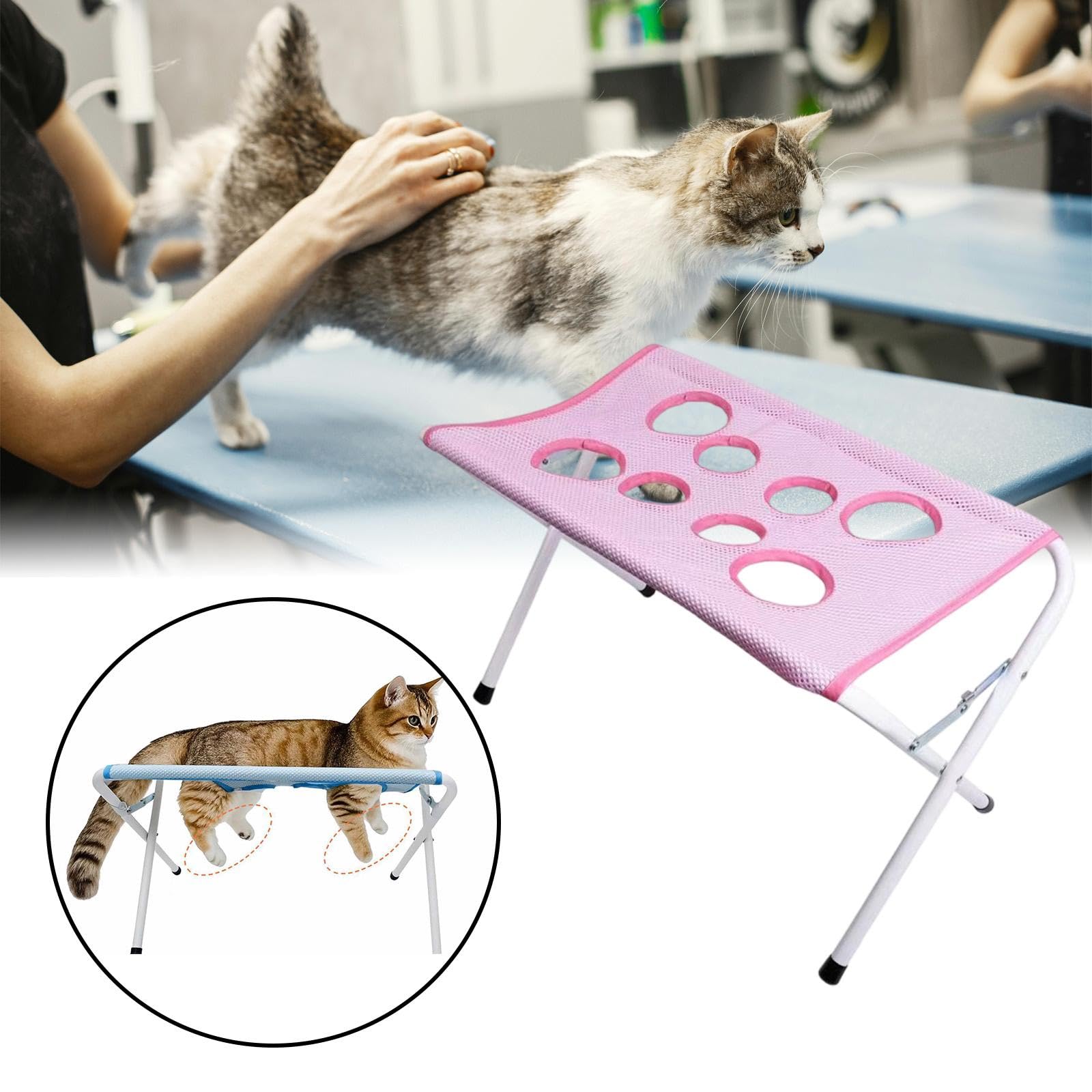 Mesa de Peluquería para Mascotas Mesa para Baño Soporte Desmontable Marco Ergonómico Funda Resistente Estructura Antideslizante Adecuada para Limpieza