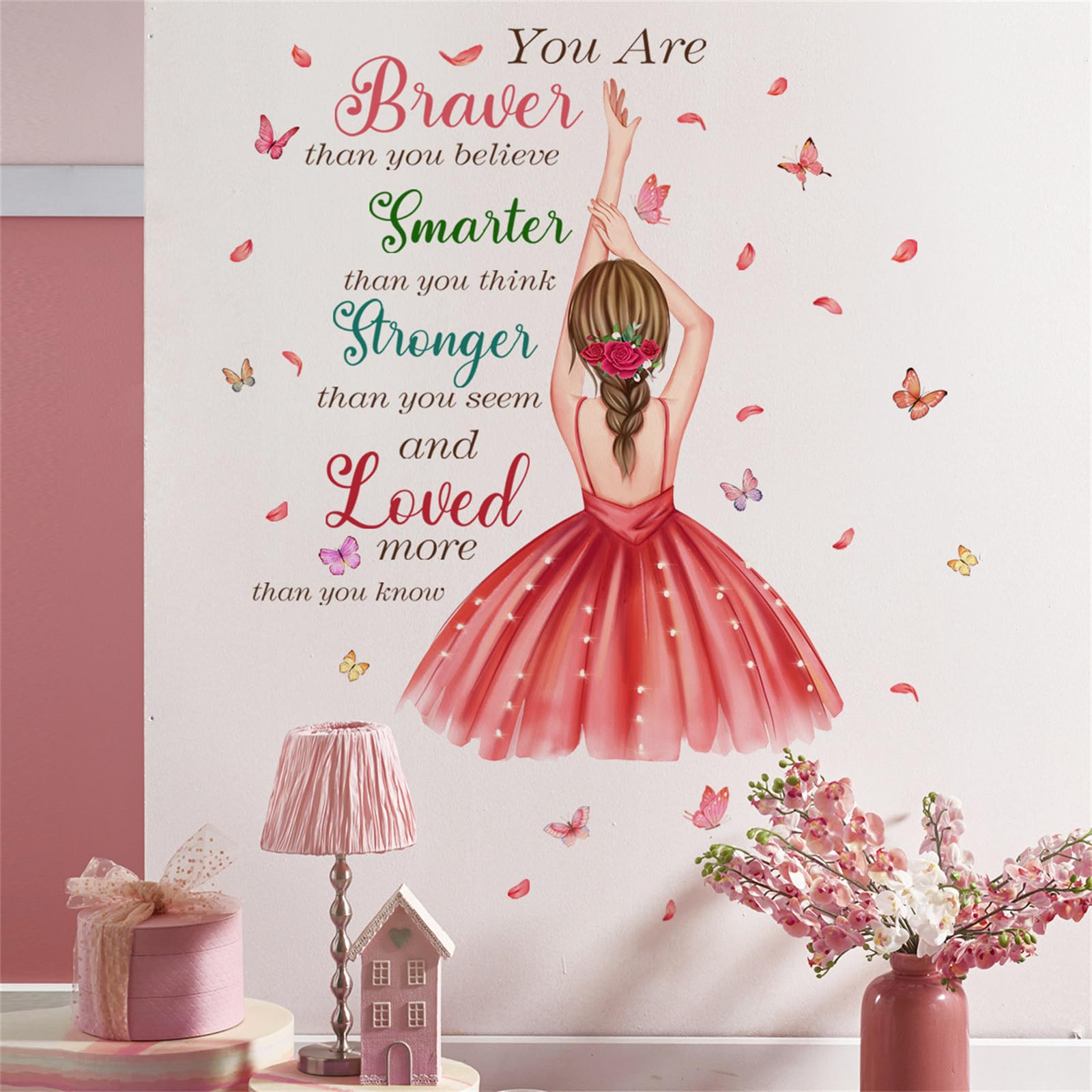 Ballerina Wall Stickers for Girls Bedroom Inspirational Ballet Wall Decals with Positive Quotes