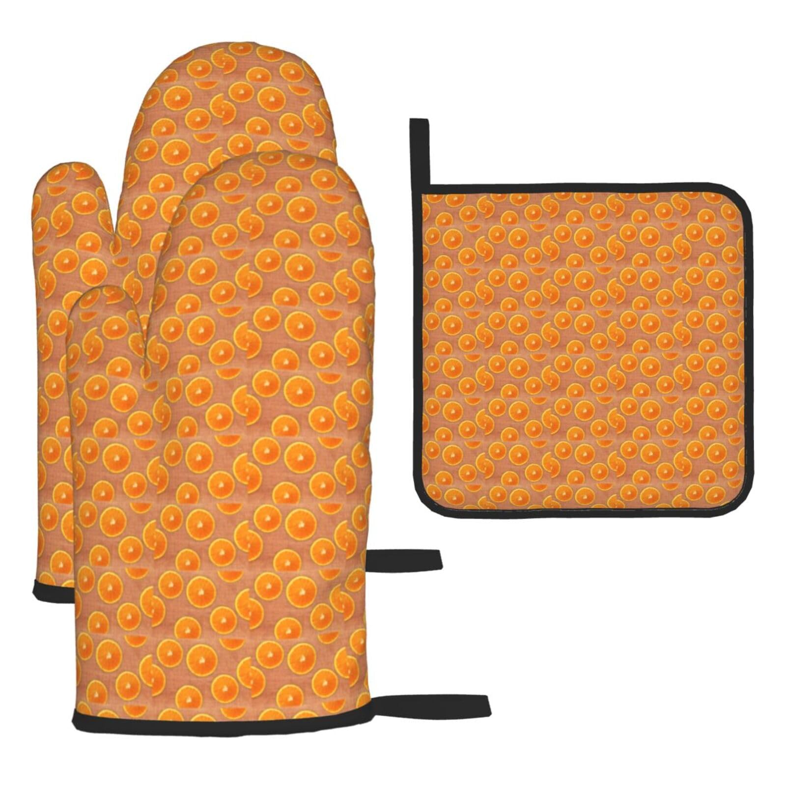 Lemons And Oranges Print Oven Mitts Kitchen Gloves Set Everyday Baking Grilling Microwaving Cooking Gift
