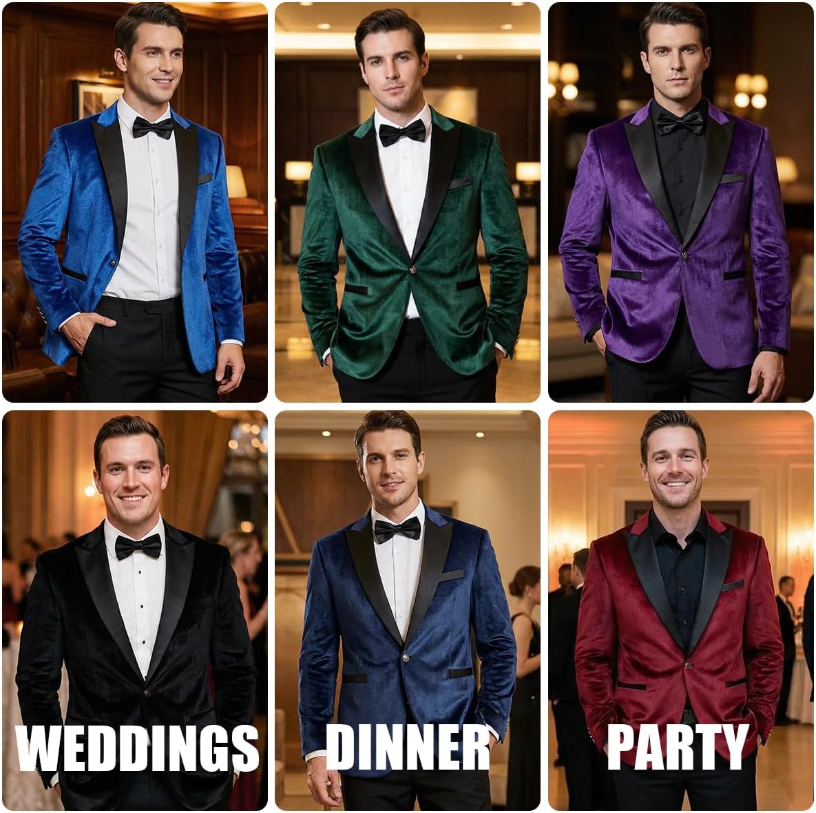 Men's Velvet Blazer One Button Casual Tuxedo for Men Blazer Lapel Prom Party Wedding Banquet - Image 7