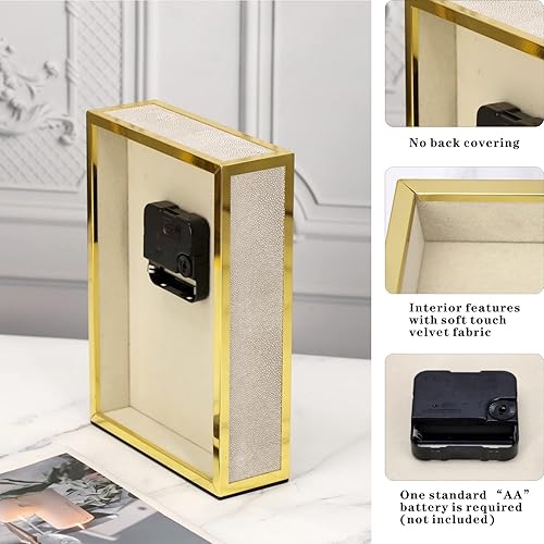 Miniatura 4 de Reloj de mesa dorado, reloj de mesa de cuero de cocodrilo para chimenea, reloj de estante grande moderno, reloj de escritorio decorativo sin tictac,