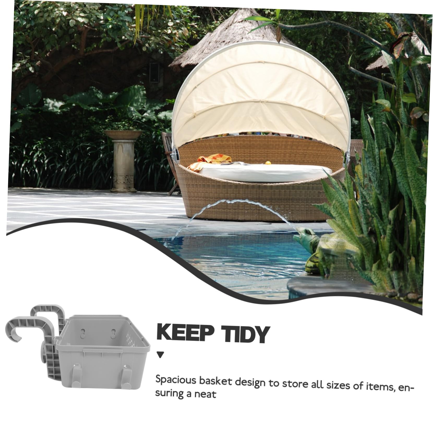Cesto Portasciugamani Sospeso per Bordo Piscina, Capienza Ampia | Pp, Interno ed Esterno, Design Moderno e Linee Pulite, Soluzione Portatile per Organizzazione Sospesa
