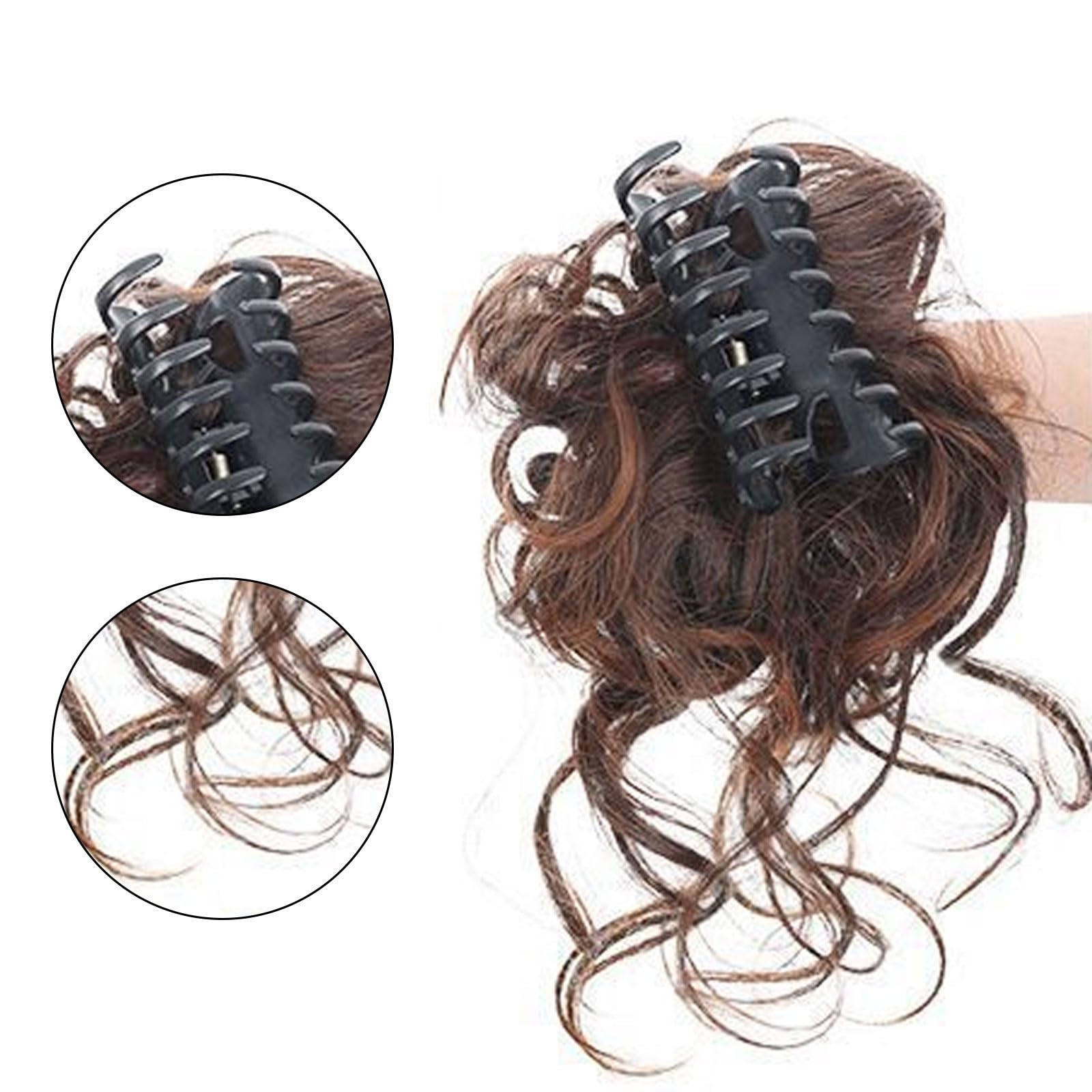 GWAWG Messy Bun Hair Piece,HAIR Claw Clip Short Ponytail,Synthetic Fake Hairpieces,Wavy Curly Claw Clip Hair,Light rown - Image 4