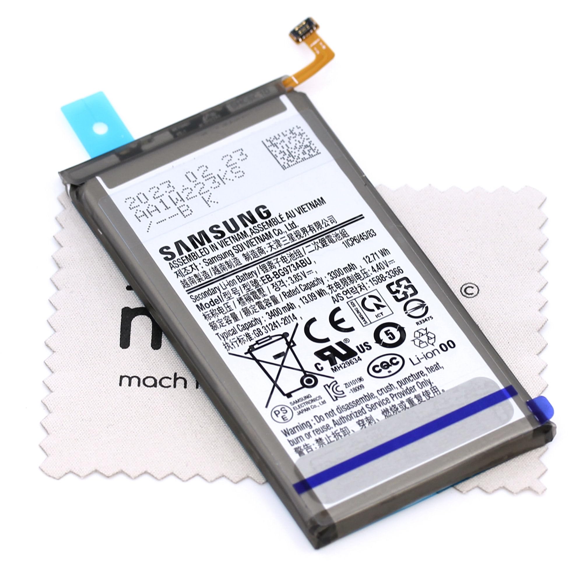 Batteria per Samsung Galaxy S10 (G973F) originale EB-BG973ABU 3400 mAh 3,85 V con panno mungoo