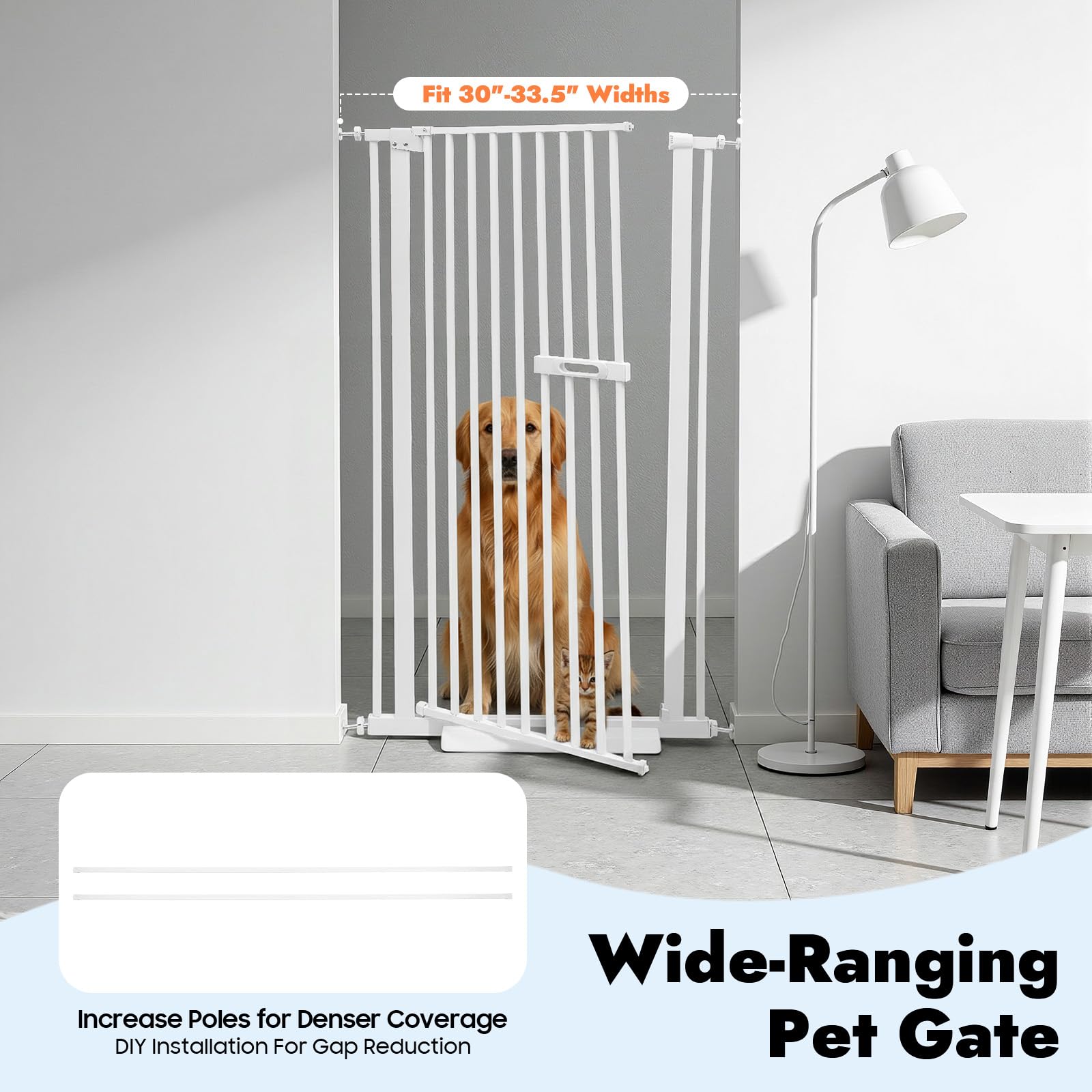 Barrera de seguridad para escaleras, sin taladrar, 150 cm, para perros, gatitos, bebé, ancho ajustable, con cierre automático (blanco, 150 cm)