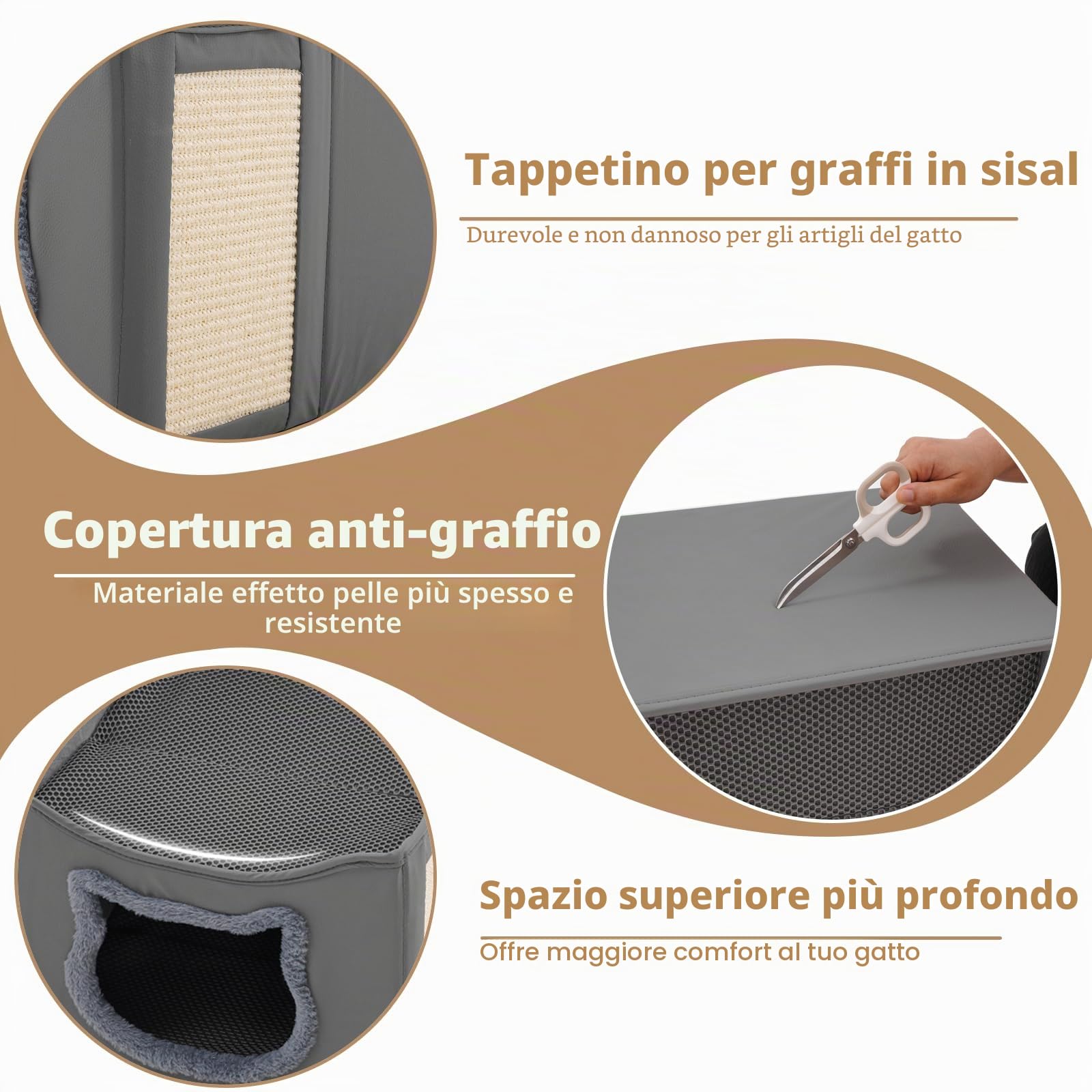 Cuccia per gatti pieghevole a doppio strato per gatti, materiale antigraffio, lavabile, per interni, 41 x 41 x 35 cm