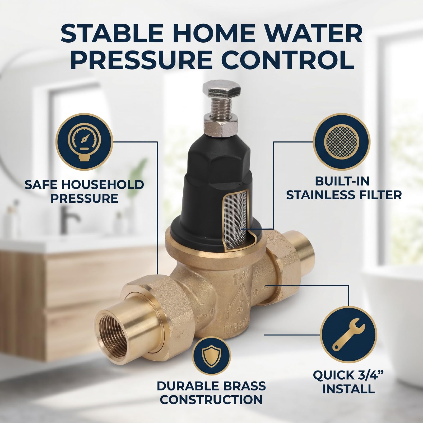 Valvola Riduttrice di Pressione Dell'acqua, Regolatore di Pressione con Doppia Filettatura FNPT da 3,4 Pollici, for Casa Irrigazione Caldaia Giardino