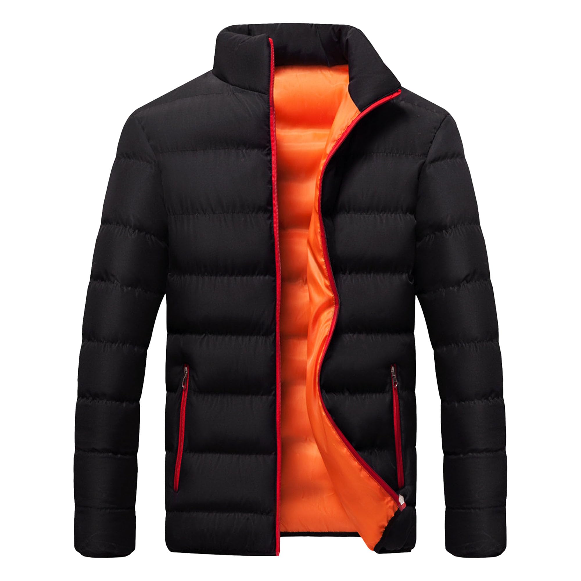 Maiyifu-GJ Mens Winter Down Coats Lightweight Warm Waterproof Thicken Jacket Winter Hiking Outerwear Black Orange Medium