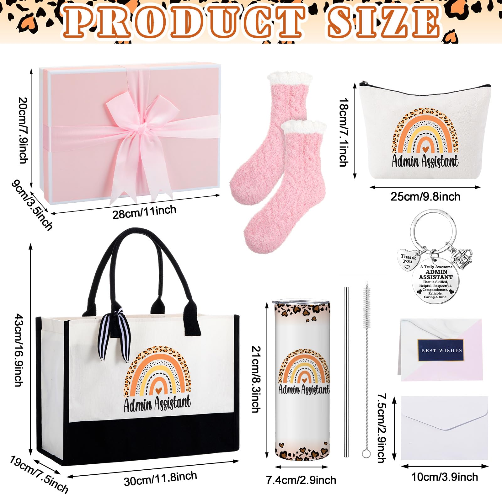 Geiserailie 8 Pcs Administrative Assistant Gifts for Women Including Large Tote Bag Cosmetic Bags Tumbler Cup Plush Socks Metal Keychain Card Administrative Professionals Day Gifts for Secretary Day