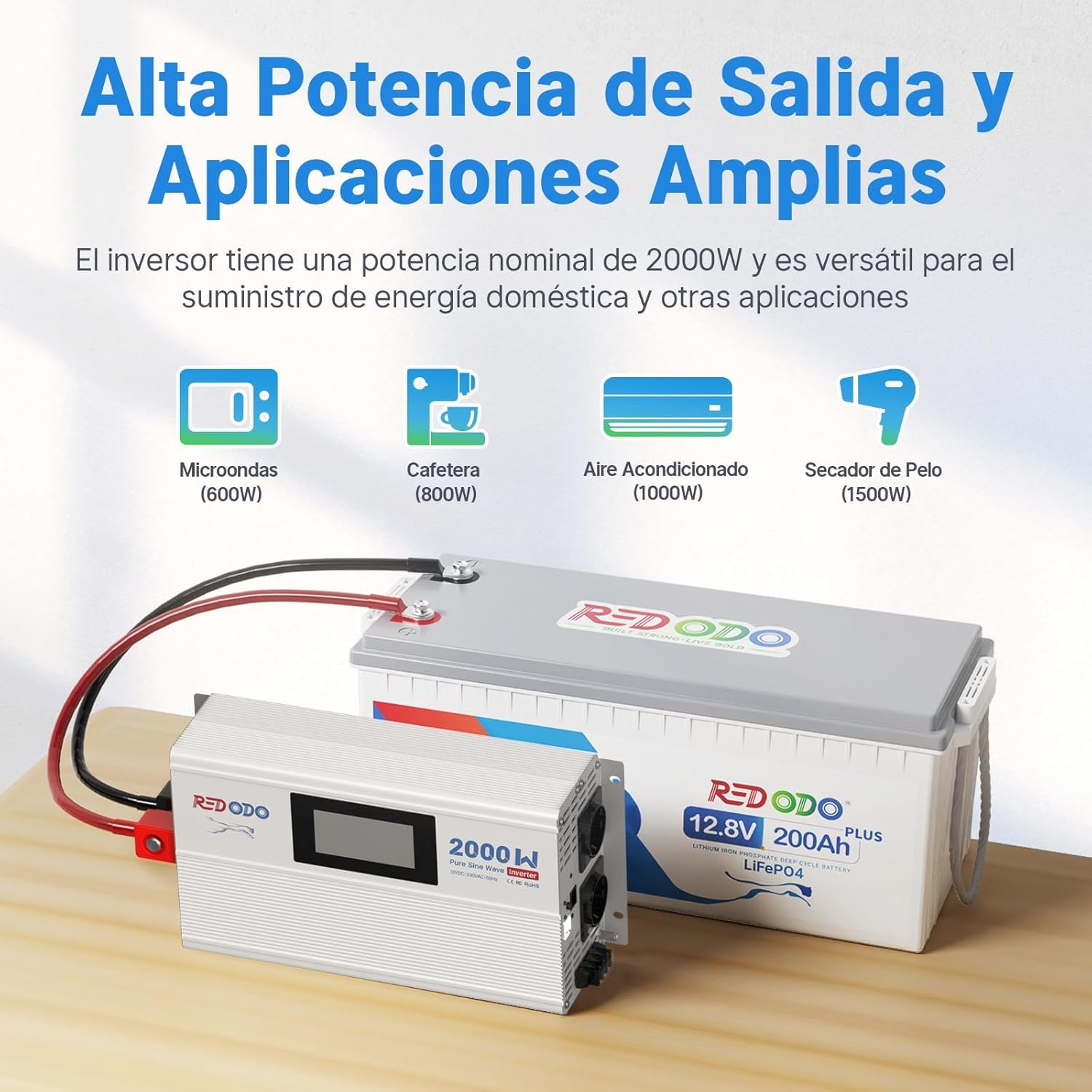 Redodo Inverter a onda sinusoidale pura 2000 W, 2 V DC a 230 V AC Convertitore per campeggio, inverter energia solare con 2 uscite CA, schermo di monitoraggio con visualizzazione dello stato in tempo