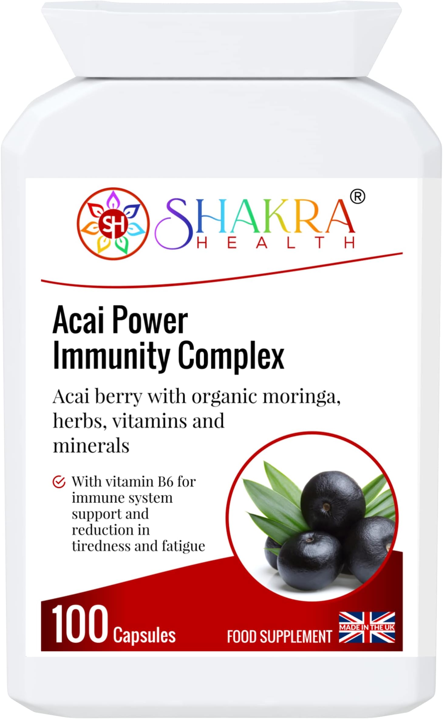 Acai Power Immunity Complex 100 Capsules. Potent, Gentle Third Eye Opener. Kosher, Vegan, Spiritual Energy Boost for Total Immunity. Herbal Cleanse & Natural Detox
