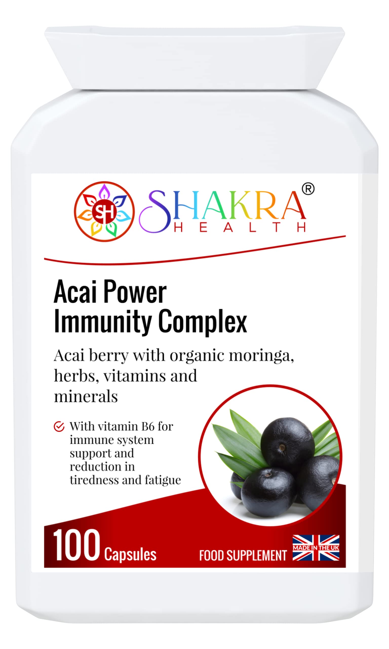 Acai Power Immunity Complex 100 Capsules. Potent, Gentle Third Eye Opener. Kosher, Vegan, Spiritual Energy Boost for Total Immunity. Herbal Cleanse & Natural Detox