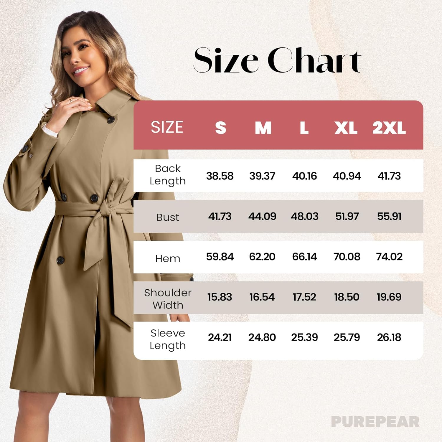 Women's Long Trench Coats Classic Double Breasted Jackets Water Resistant Turn Down Collar Belted Jacket - Image 6