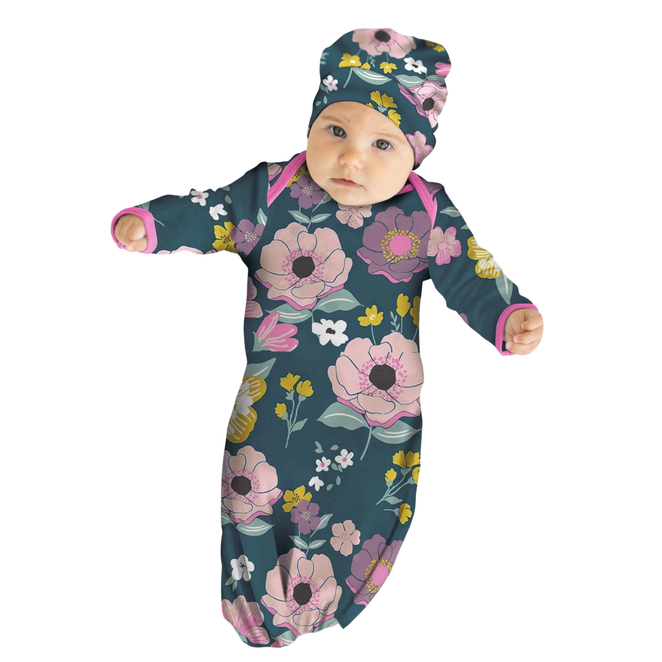 Baby Be Mine Newborn Gown and Hat Set Layette Romper Coming Home Outfit (Charlotte, Newborn)