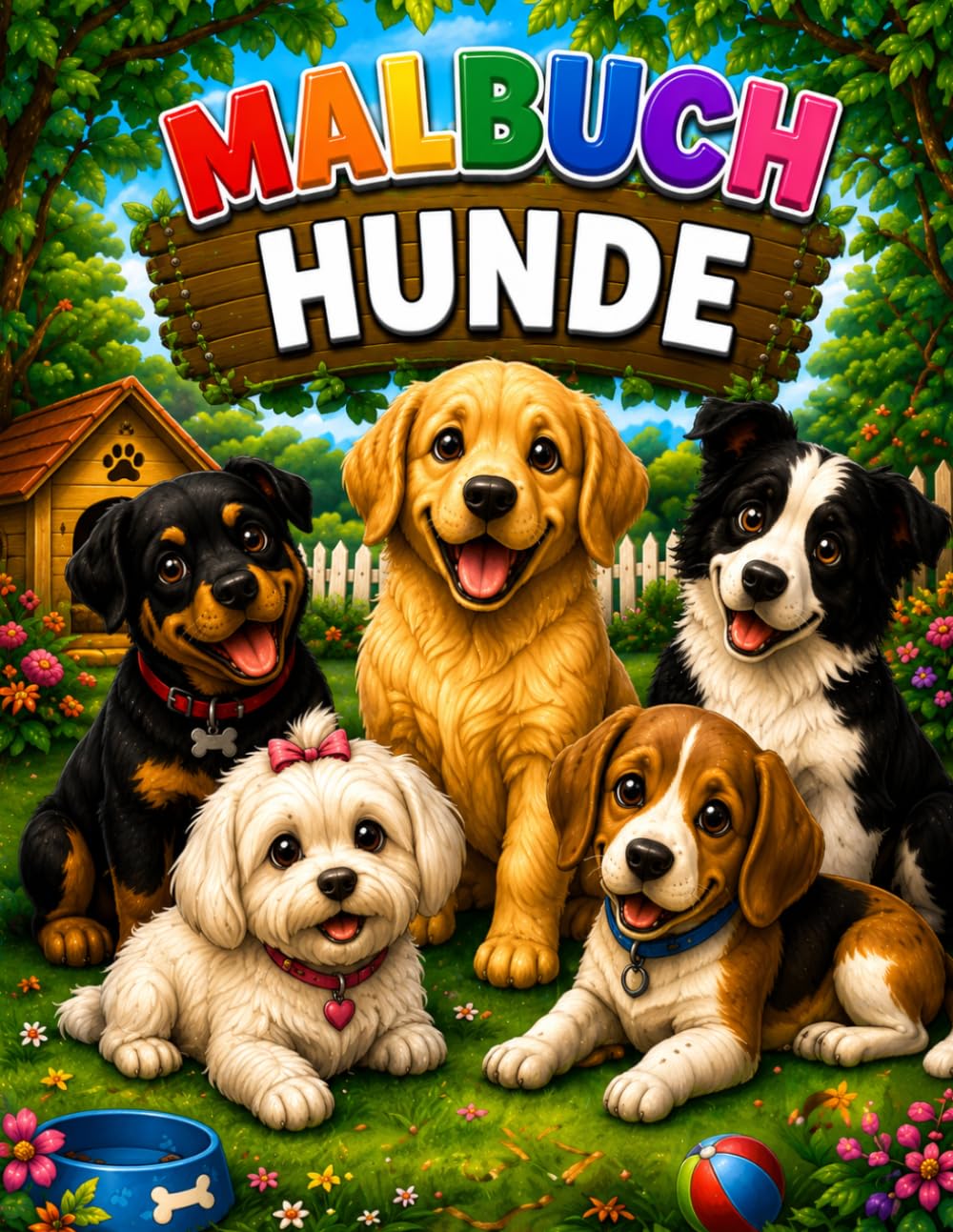 Malbuch Hunde für Kinder ab 3 Jahren: Große und einfache Ausmalbilder mit süßen Hunden und Welpen – Niedliche Hunde-Motive zum Ausmalen für Jungen und Mädchen