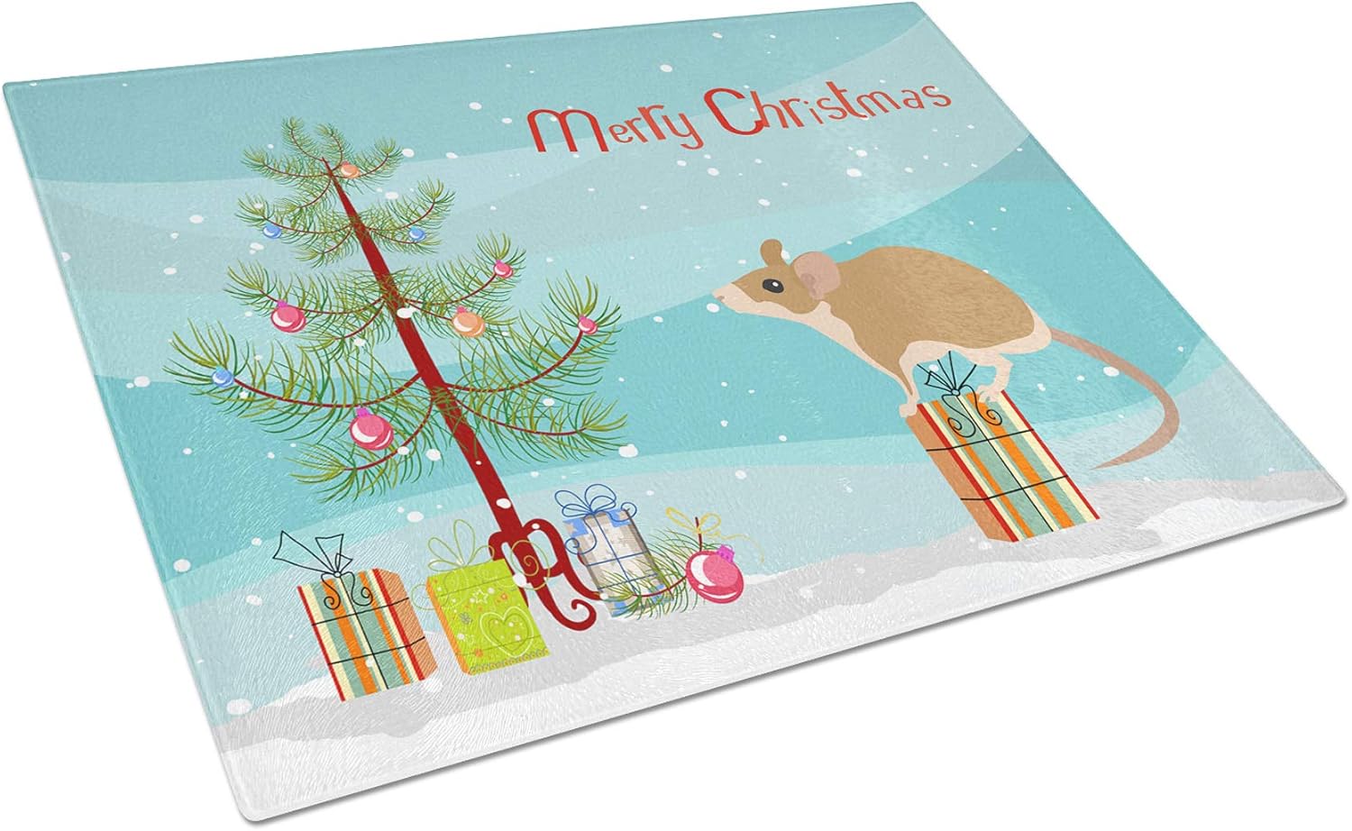 Caroline's Treasures CK4464LCB Satin Mouse Merry Christmas Glass Cutting Board Large Decorative Tempered Glass Kitchen Cutting and Serving Board Large Size Chopping Board