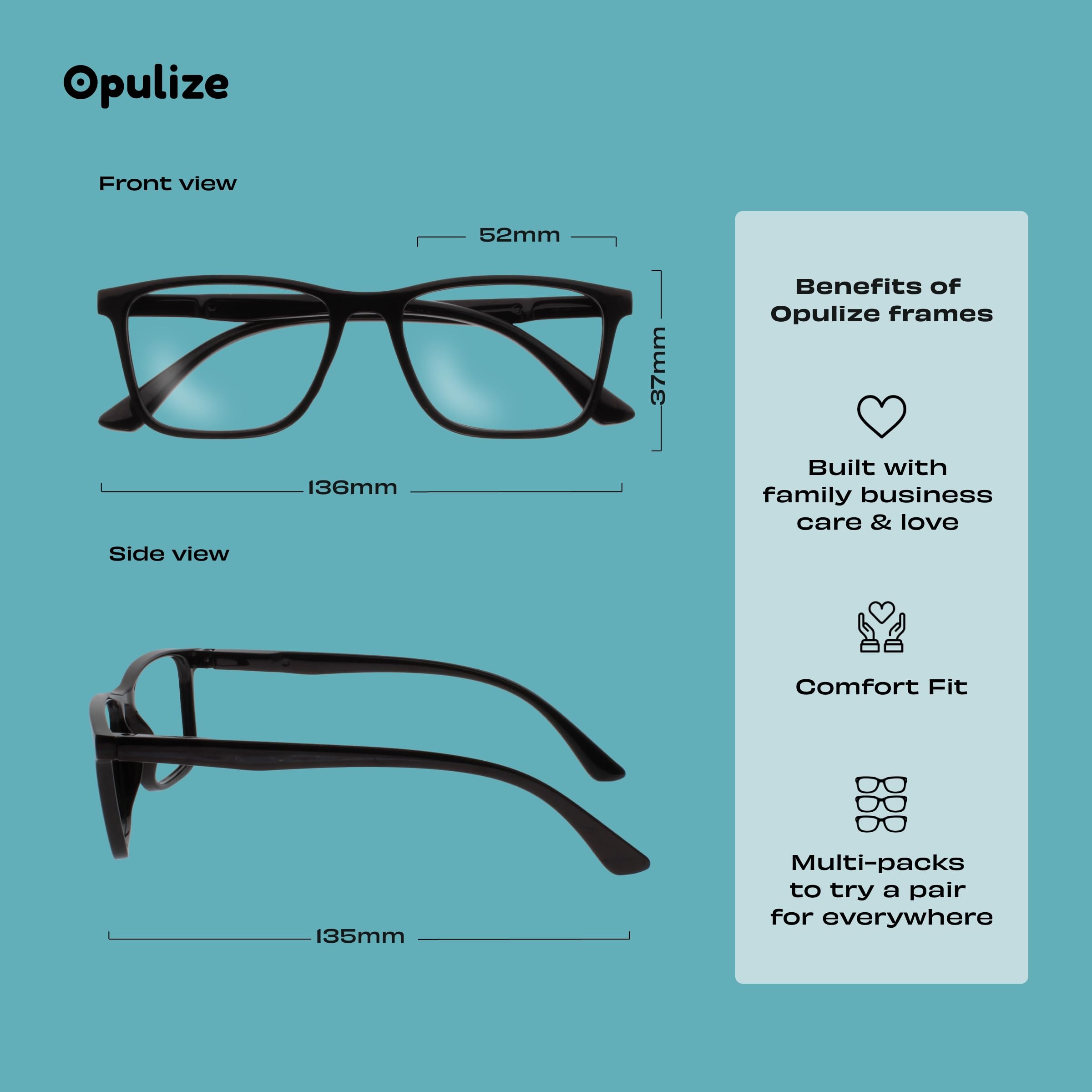 OPULIZE NYX Gafas de Lectura de Bloqueo de Luz Azul para hombre y mujer, Lentes Antideslumbrante para ordenador - Paquete de 2 - Protección UV - Negro - + 1,50