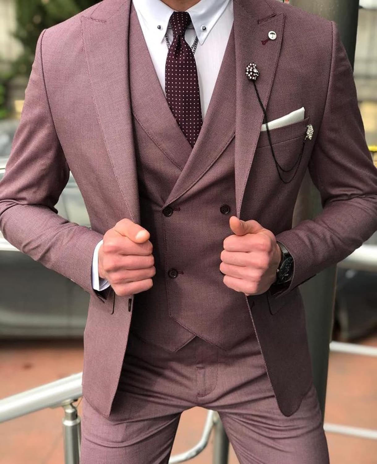 Wemaliyzd Men's 3 Piece Classic Fit Suit Set, Peak Lapel Tuxedo Blazer Coat Vest Pants Evening Party