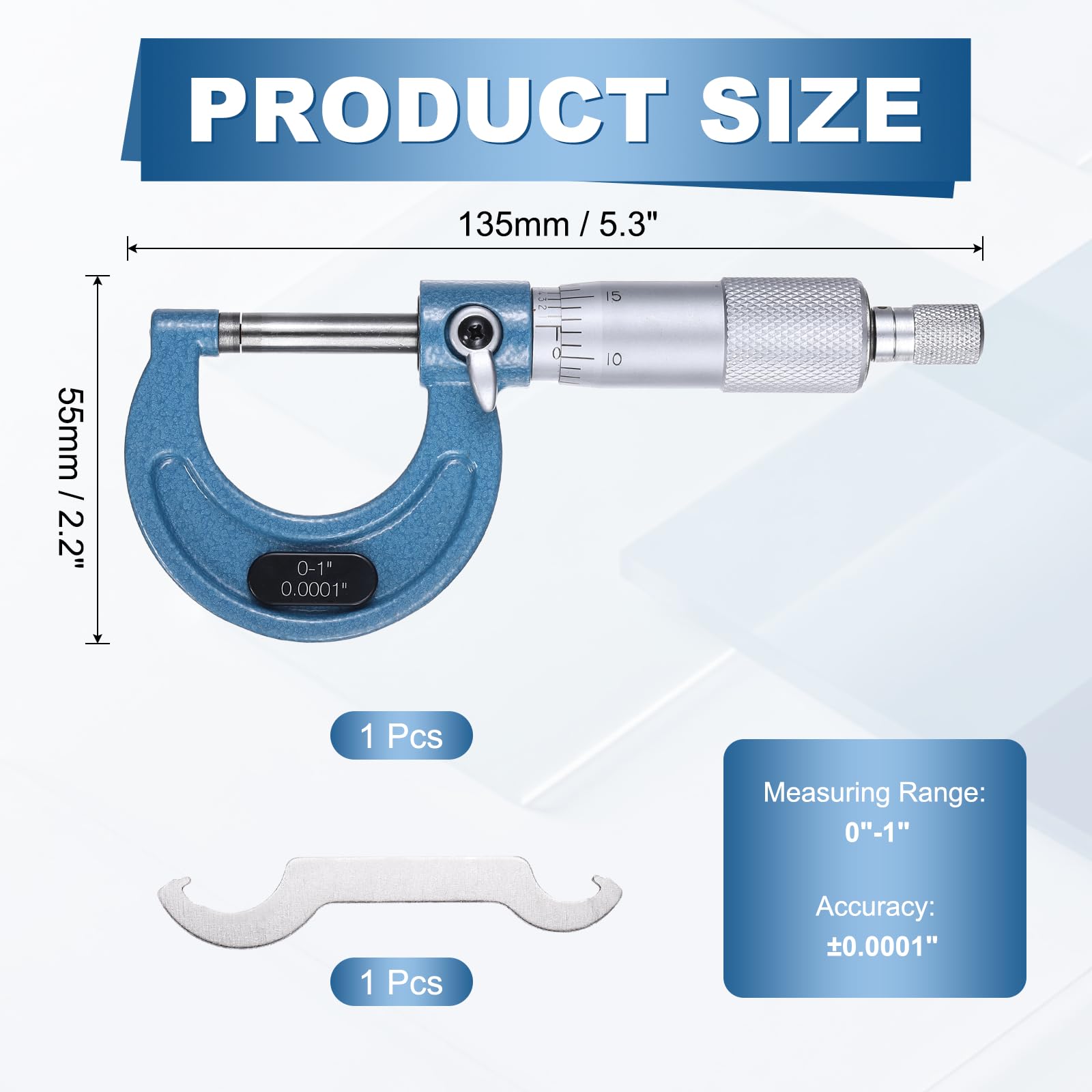 Rango de 0 a 1 Pulgada, precisión de +/-0,0001 Pulgadas, con Tope de trinquete. Herramienta de medición de precisión de Grado Industrial para Metal, Ideal para maquinistas e Ingenieros.