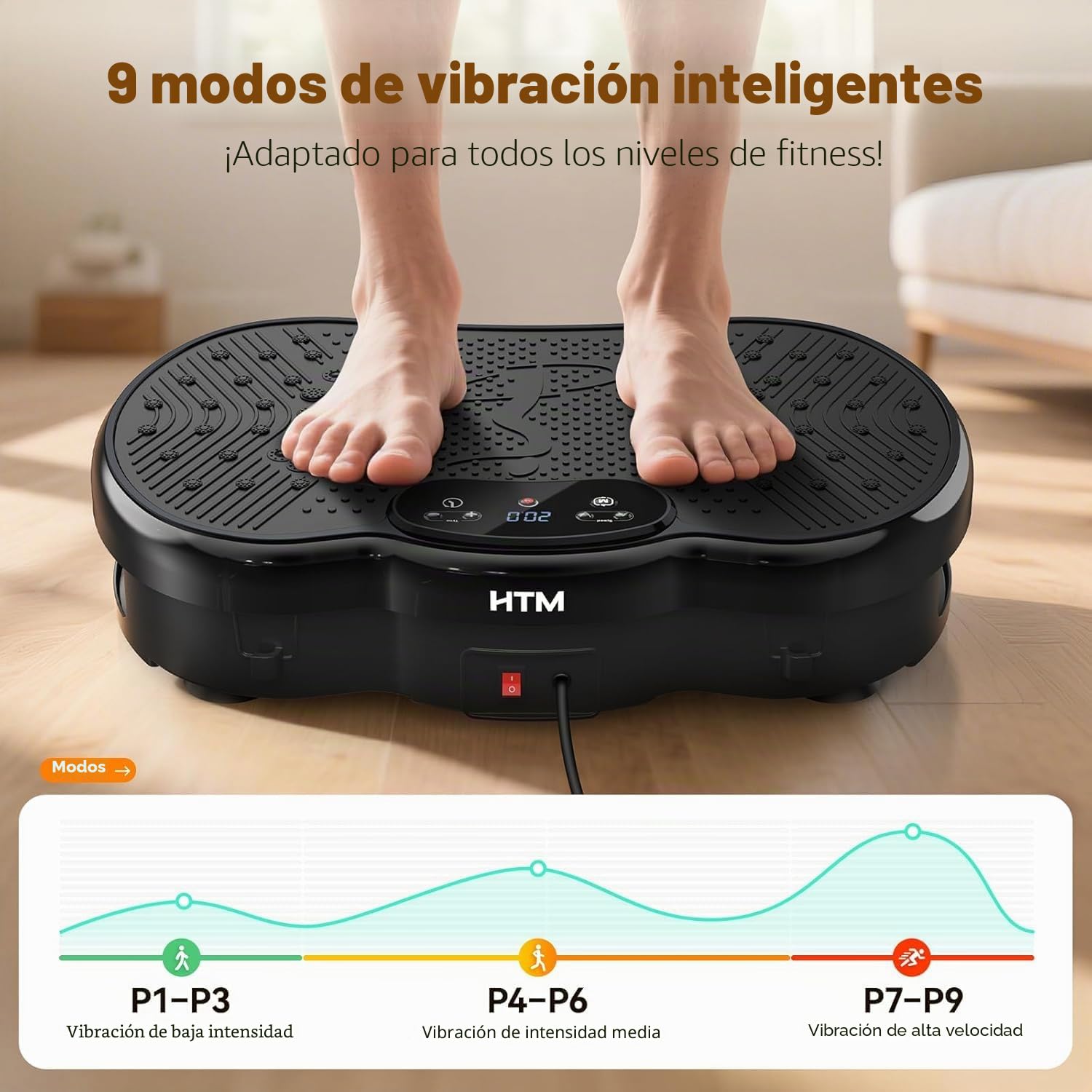 HTM Plataforma Vibratoria, Vibration Plate De Cuerpo Completo para Perder Peso con Ranuras para Bandas De Resistencia, Capacidad De 300 Libras, 120 Velocidades, 9 Modos De Entrenamiento