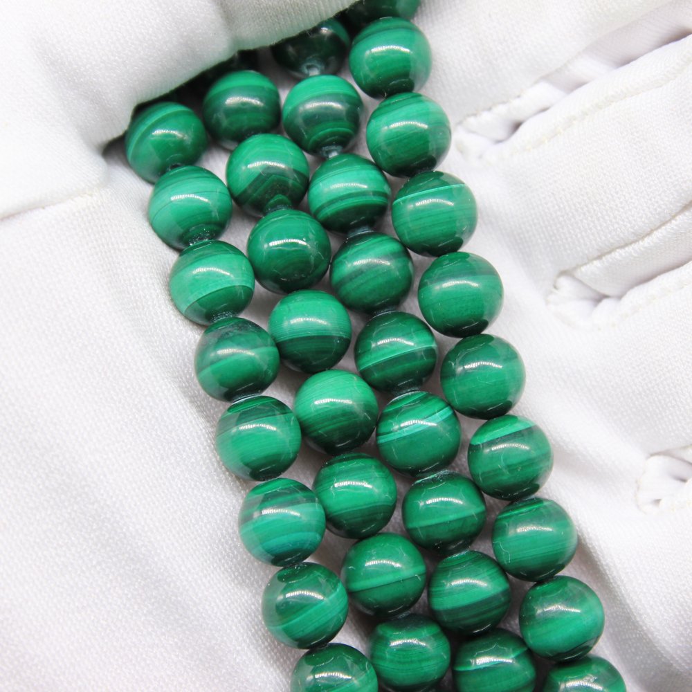 45 Perline Di Malachite Naturale 8mm Per Gioielli - Pietre Preziose Vere Di Qualità AAA, Con Cordino Elastico In Cristallo Da 3m Per Creazioni Fai Da Te