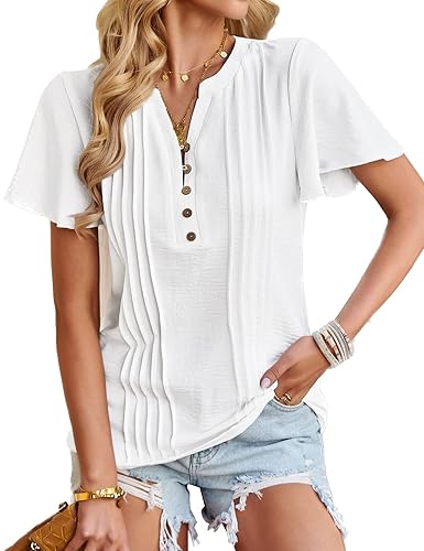 CiCiBird Casual Ruffle Blouses for Women Work Short Sleeve Dressy