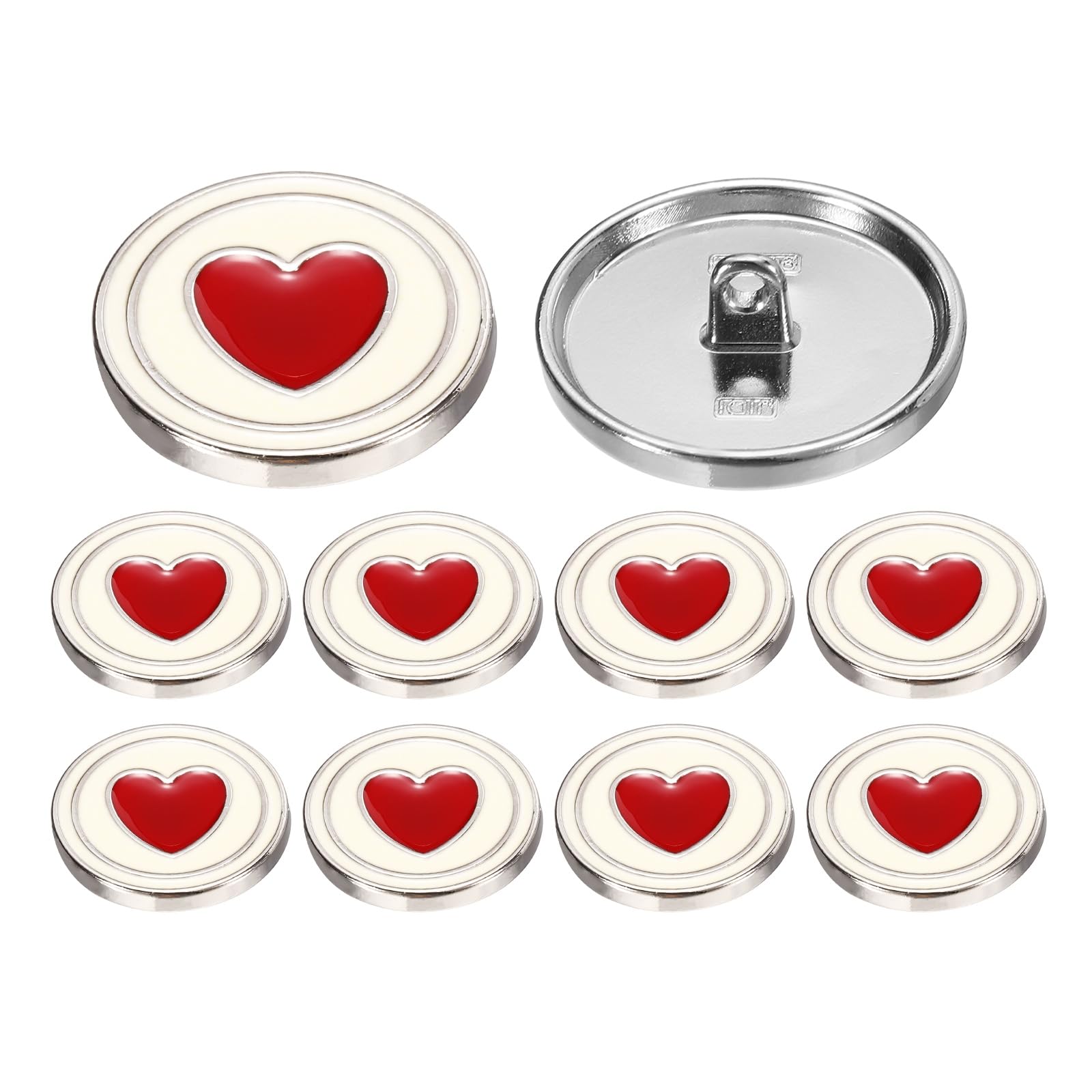 sourcing map 10pcs Metal Shank Buttons, 17.5mm/0.69" Electroplating Silver Circles Heart Enamel Decorative Round Sewing Coat Button for Crafts Dress Blazer Coat Suit Cardigan, Red
