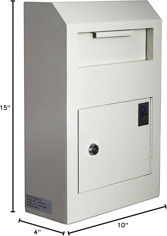 Protex Wall-Mount Drop Box Safe (WDS-150), Piano hinge, secure
