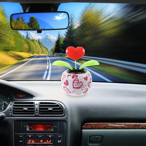 Miniatura 3 de Abaodam Figura de bailarina solar de flor de corazón para decoración del hogar, bonsái bailarín con energía solar, juguete de baile oscilante para