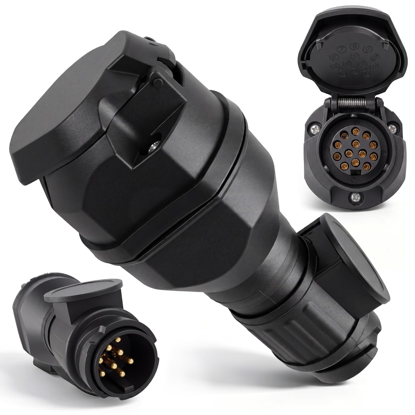 Adattatore Rimorchio 13 Poli a 13 Poli 12V, Presa Rimorchio LED | Connettore per Gancio Traino Auto con Collegamento Elettrico, Adattatore per Caravan, Camper, Portabici e Rimorchi
