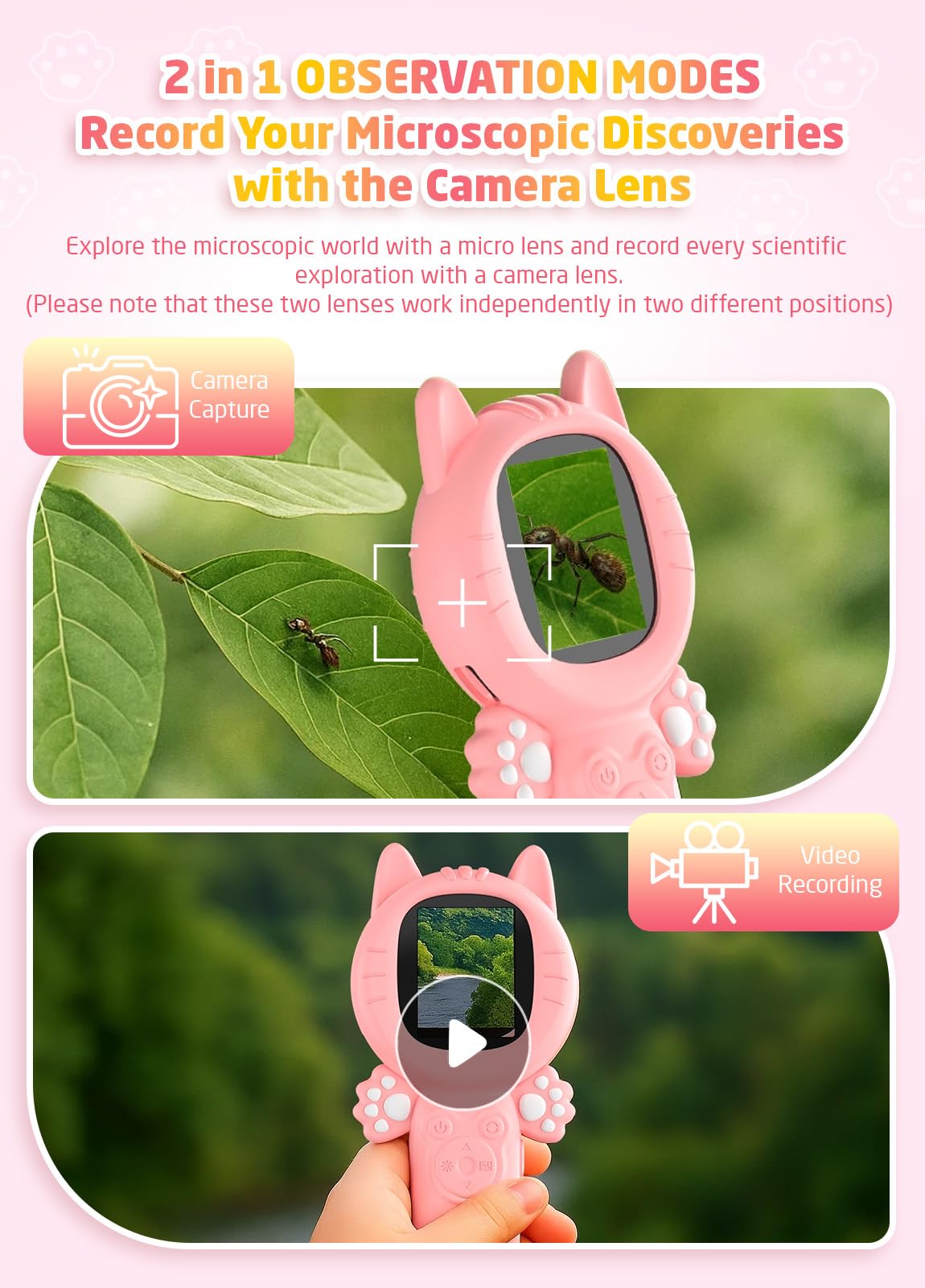 PHNIXGAM Mikroskop für Kinder, Mini Pocket Handheld Kid Mikroskop für Kleinkinder, Bildungswissenschaft Kit Digital Spielzeug, Weihnachten Geburtstag Geschenke Spielzeug für 3+ Jahre alte Mädchen für