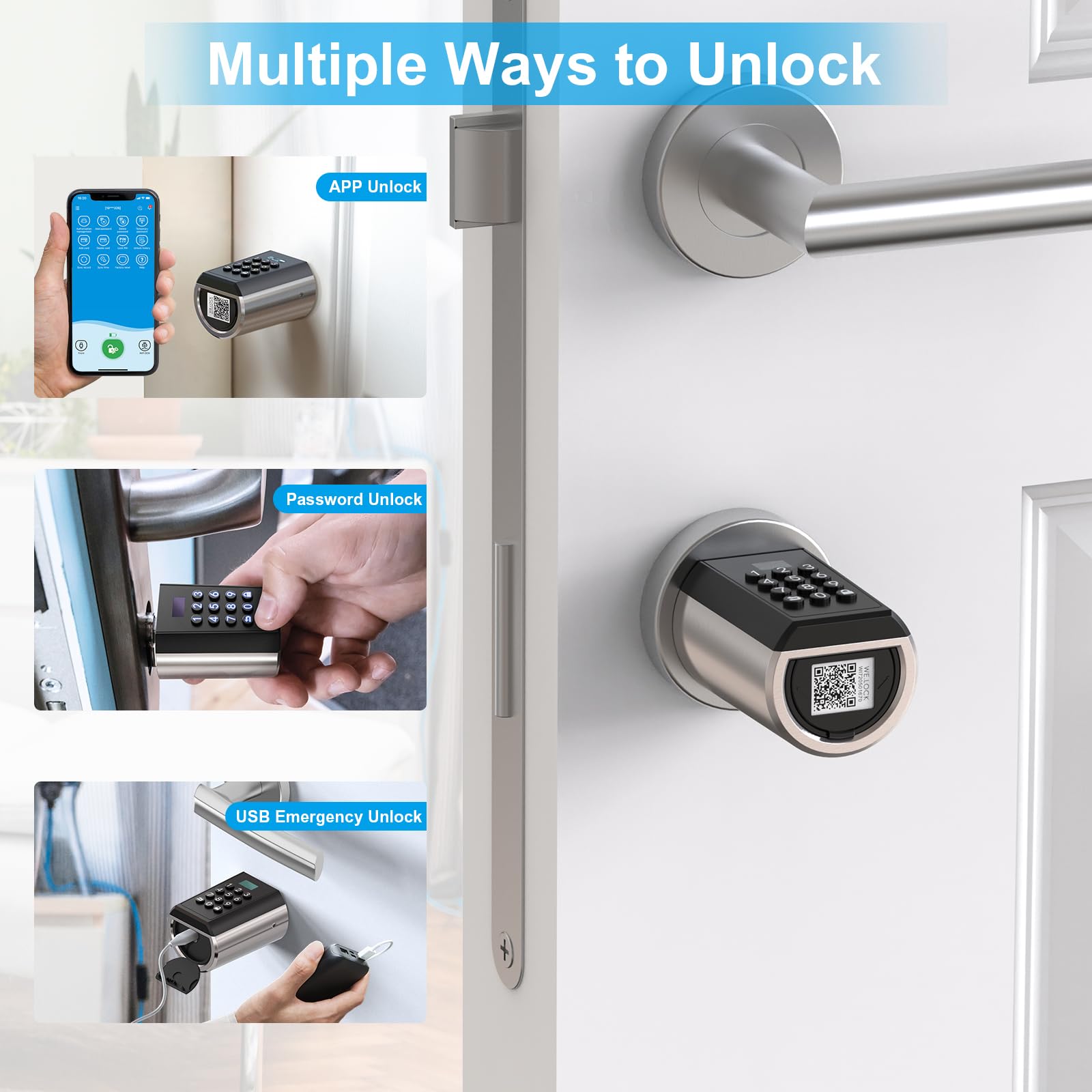 WELOCK PBL41 Elektronisches Türschloss Zahlencode APP Schließzylinder | Pin Code Bluetooth und App Entsperren, IP65 Wasserdicht Verstellbar für Türen 50-100mm Dicke 5 Minuten Einfache Installation