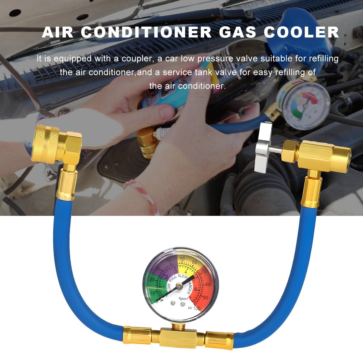 R134A Refrigerant Charge Hose Kit, 1/2" Acme Automotive Refrigerant U-Charge Hose with Pressure Gauge, 100PSI Self-Sealing A/C Recharge Measuring Kit, Car Accessories