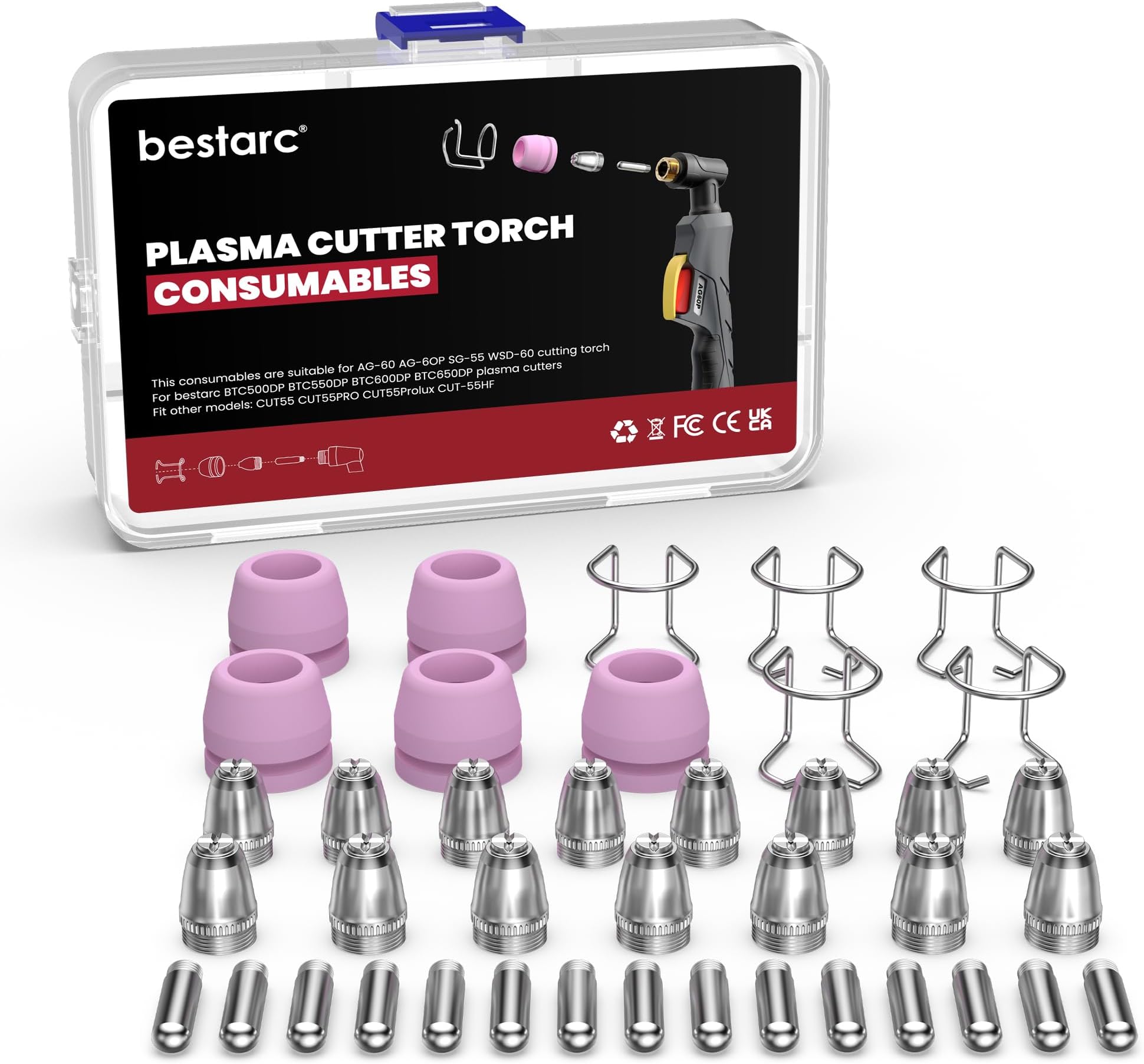 AG60P Plasma Cutter Consumables Cutting Torch Tip Nozzles 40 pcs Suitable for AG60 WSD60 AG60P BTC500DP BTC650DP