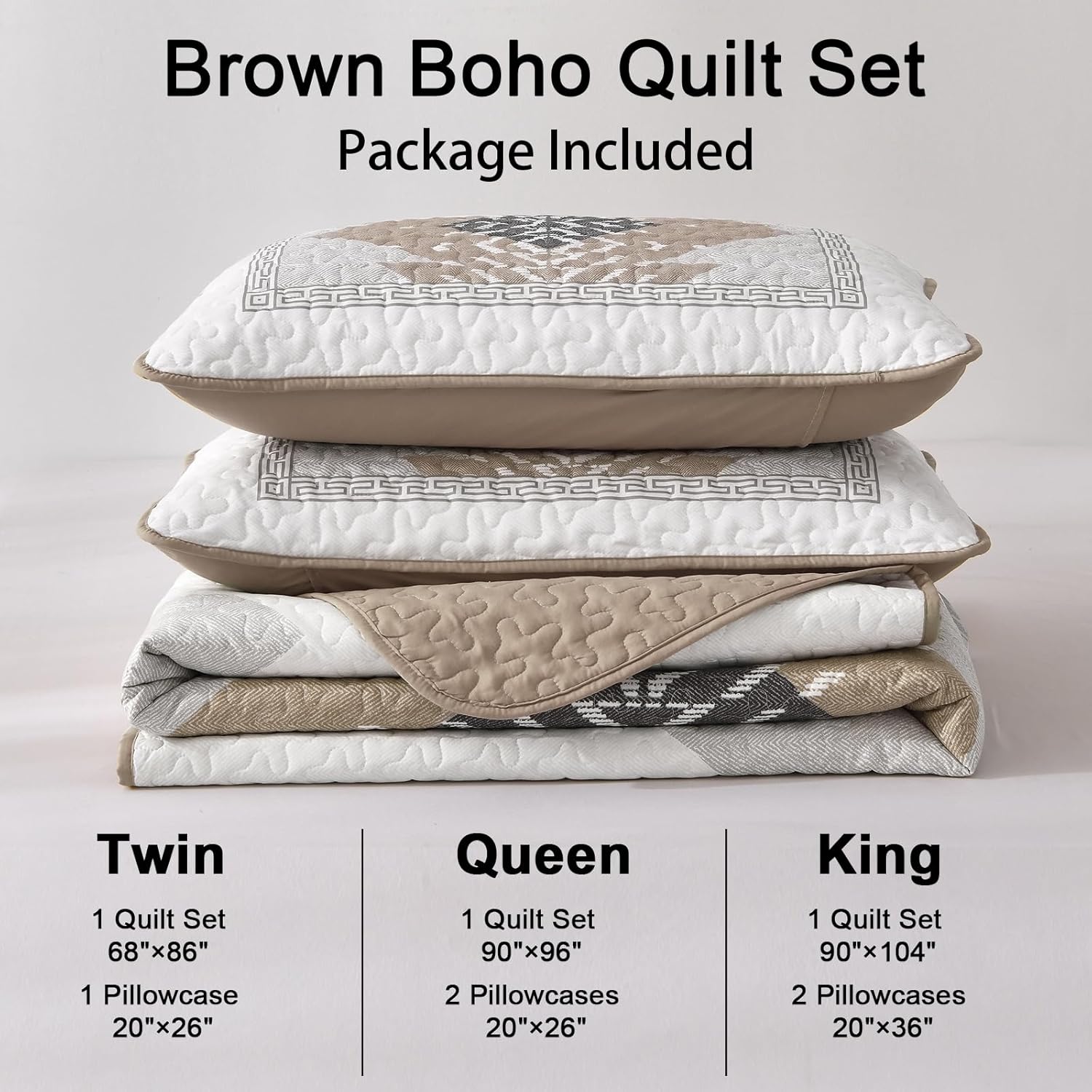 Dintszyayue Brown Boho Quilt Set Queen,3 Pieces Aztec Texture Quilt with 2 Pillowcases,Bohemian Geometric Bedspread Bedding Set Microfiber Quilted Coverlet Set for All Seasons Queen Size(90"×96") - Image 7