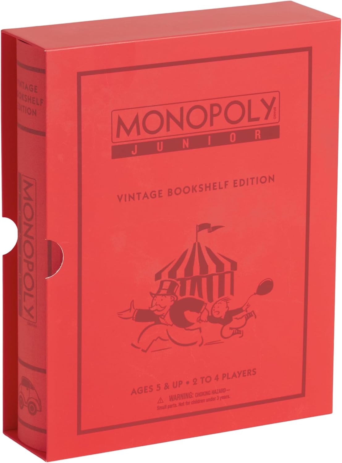 WS Game Company Monopoly Junior Vintage Bookshelf Edition: Linen Fabric-Wrapped Book Case — Classic Monopoly Jr. Board Game for Family Game Night (2-4 Players, Ages 5+)