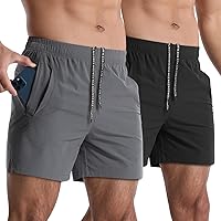 Lempue 2 Pack Men's 5 Inch Athletic Shorts - Quick Dry Lightweight Running Gym Workout Shorts with Zipper Pockets