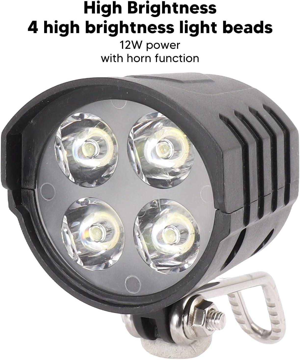 Ebike Headlight 3 Pin-36V 48V 52V 60V Ebike Light with 1.5M Cable, Universal 12W High Brightness Electric Bike Light with 4 Light Beads Horn Function for Night Riding