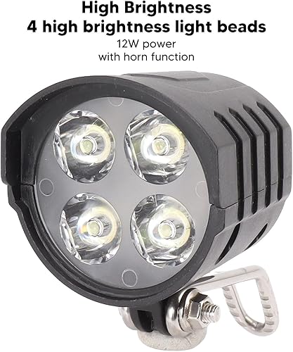 Miniatura 5 de Luz delantera de scooter eléctrico de 36 V, 48 V, 52 V, 60 V, 3 pines, 12 W, con bocina de 4 cuentas de luz, mini luces delanteras de bicicleta