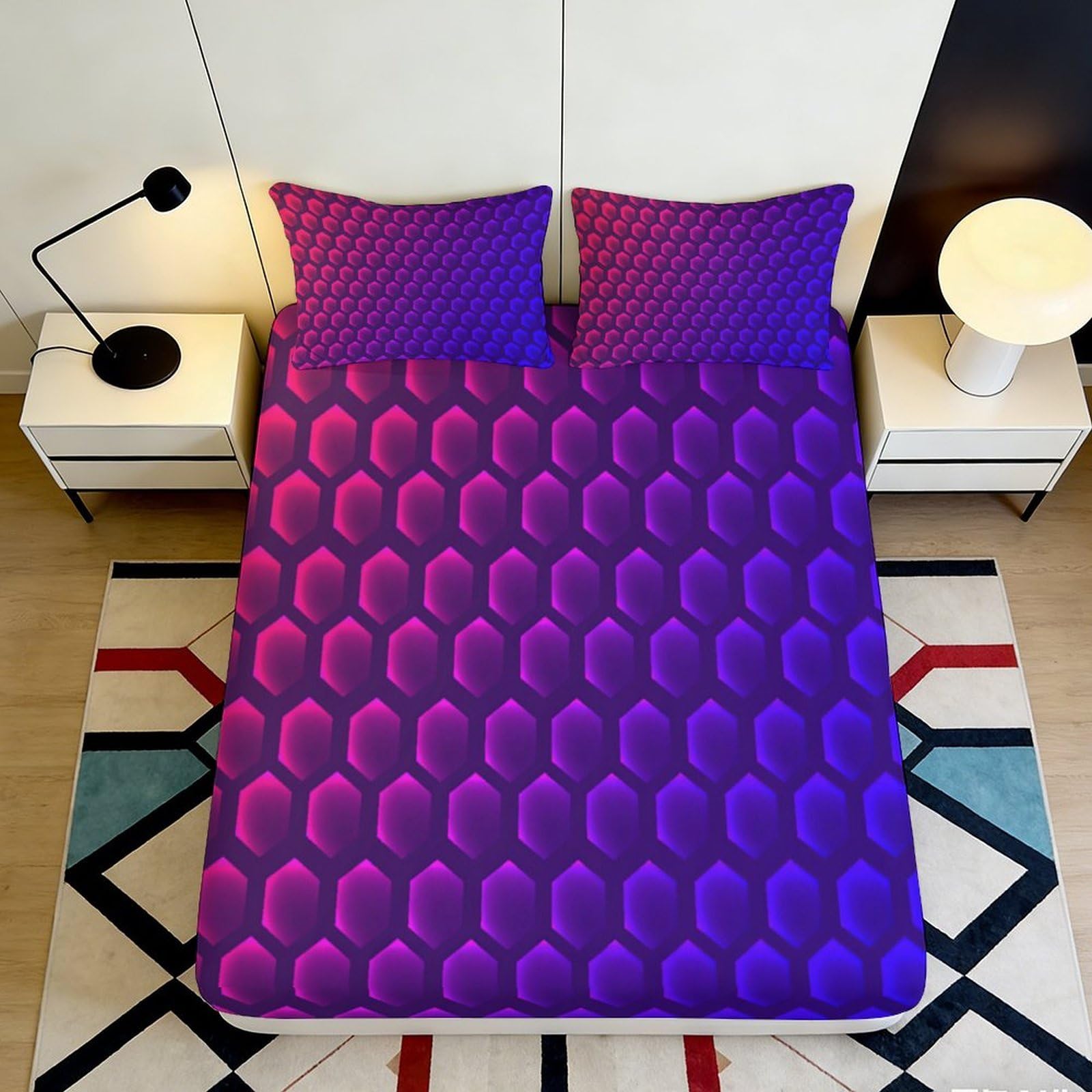 Dhbaneiok Style-2 3D Printed Geometric Purple Fitted Sheet Microfiber Soft Breathable Abstract Pattern Bed Cover For Bedroom Dorm Decor 90X200x25cm